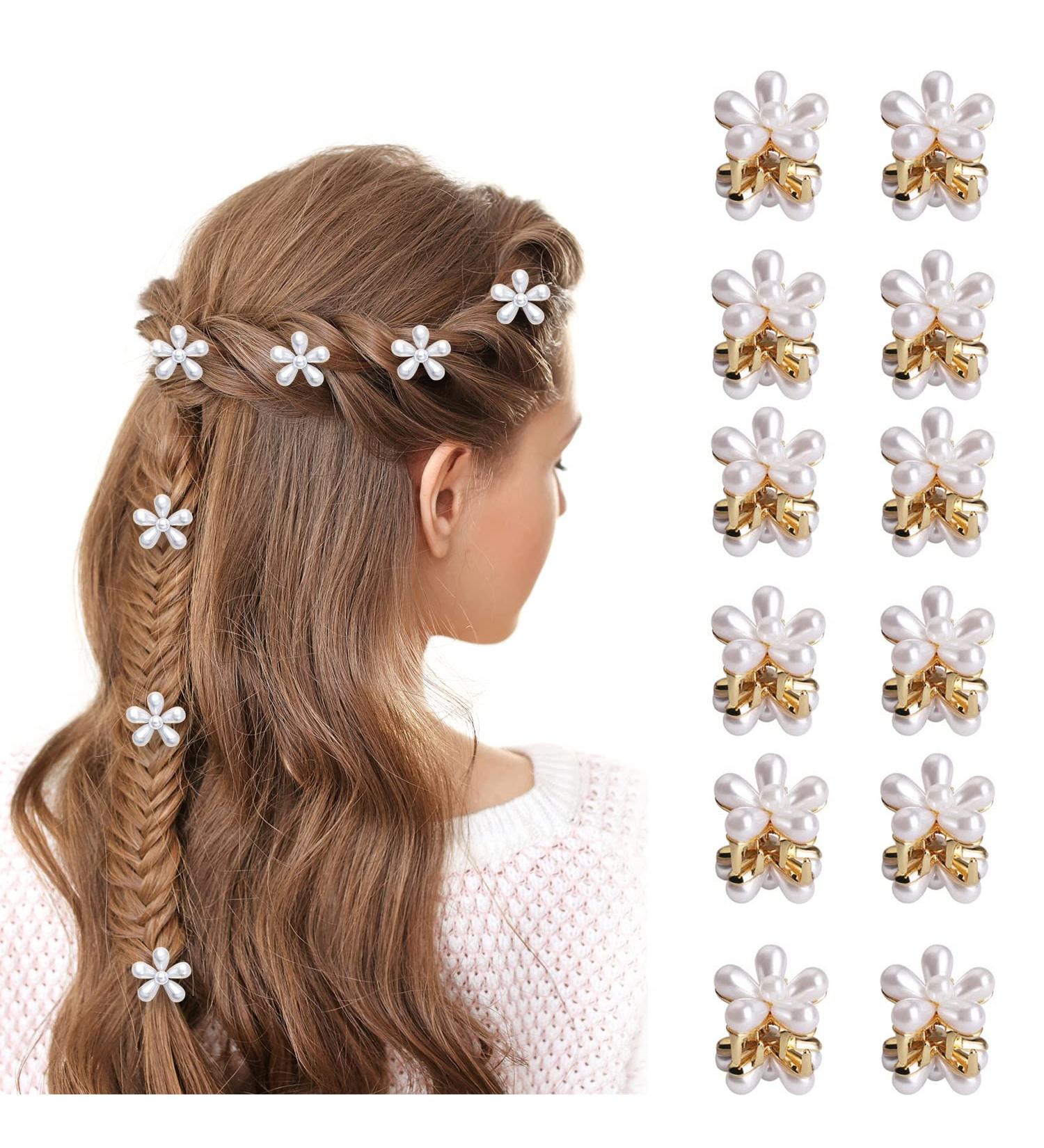 12 Pcs Mini Pearl Flower Hair Clips for Women Girls - Wedding Dance Claw Clips - Buy Online on GoSupps.com