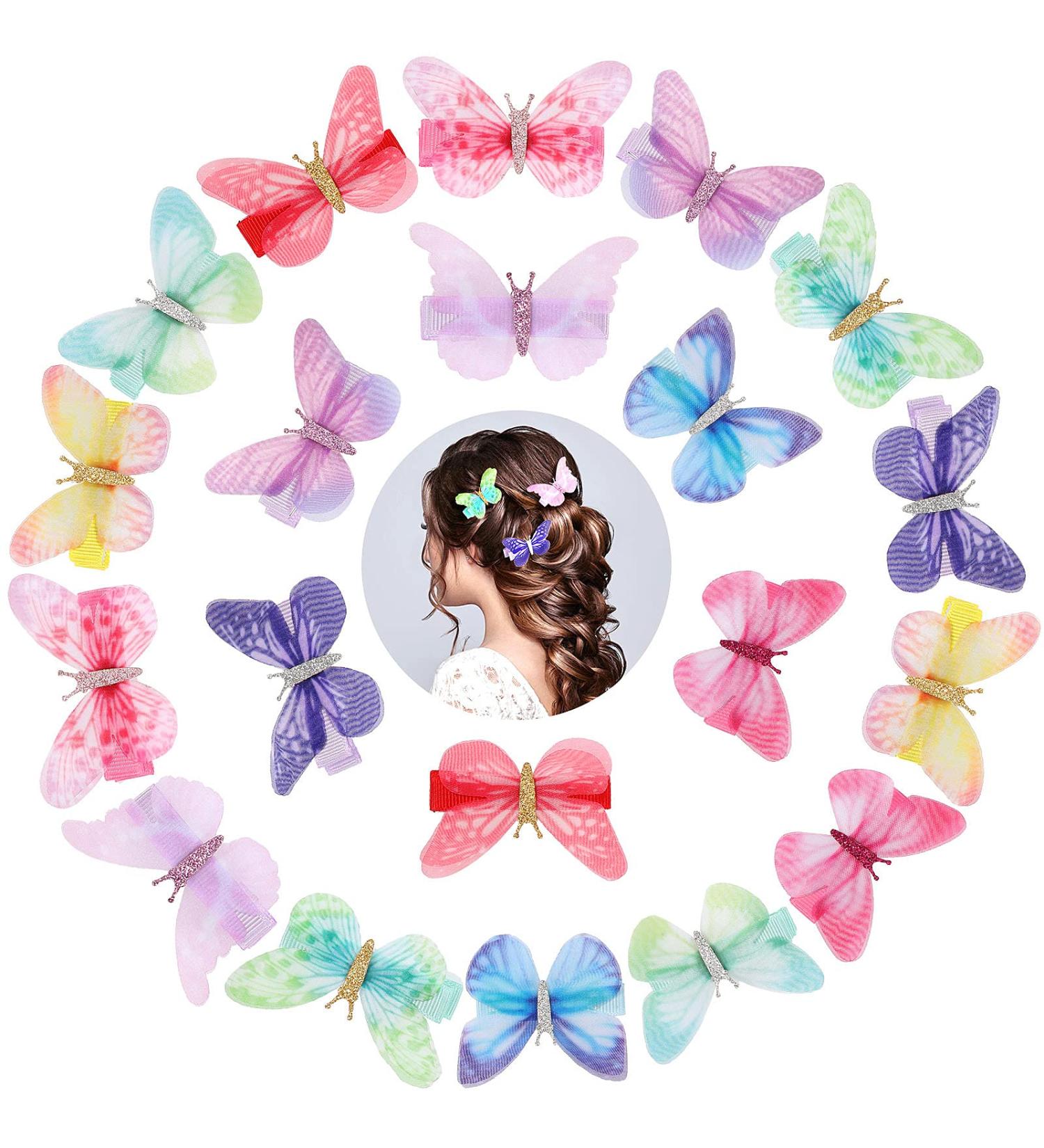 Geosar 20-Piece Colorful Butterfly Hair Clips for Kids & Women | Glitter Hair Accessories for Carnival - Buy Online on GoSupps.com