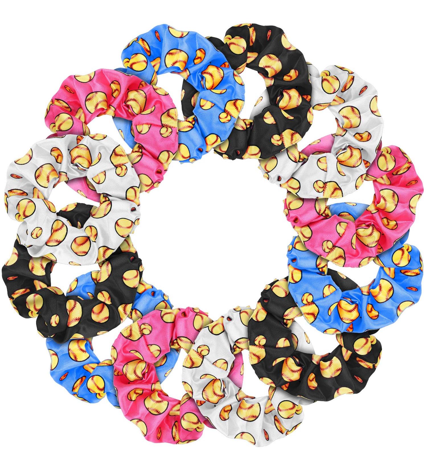 20-Piece Softball Soccer Basketball Hair Scrunchies - Satin Elastic Hair Ties for Women Girls - Softball Style - Buy Online on GoSupps.com