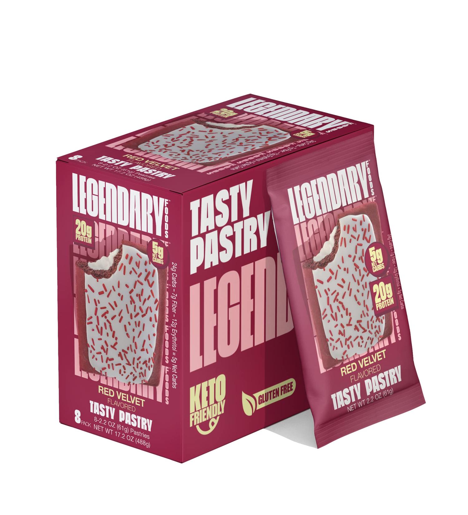 Legendary Foods Red Velvet Tasty Pastry 20g Protein Bar | Low Carb Gluten Free Keto Snacks | No Sugar Added On-The-Go Breakfast | High Protein Keto Food (8-Pack) - Buy Online on GoSupps.com