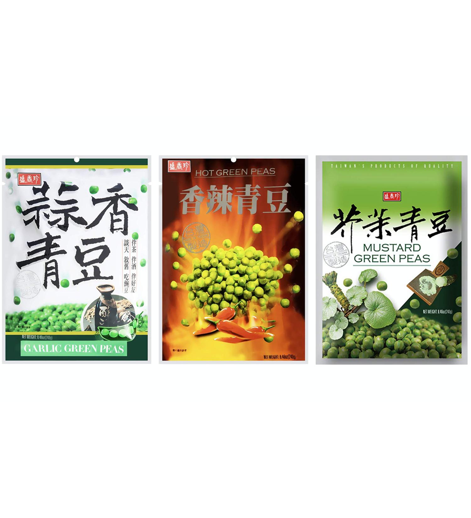 Shengxiangzhen Green Peas Variety Pack - Garlic, Spicy, Wasabi (3 Pack, 240g) - Party Essentials - Buy Online on GoSupps.com