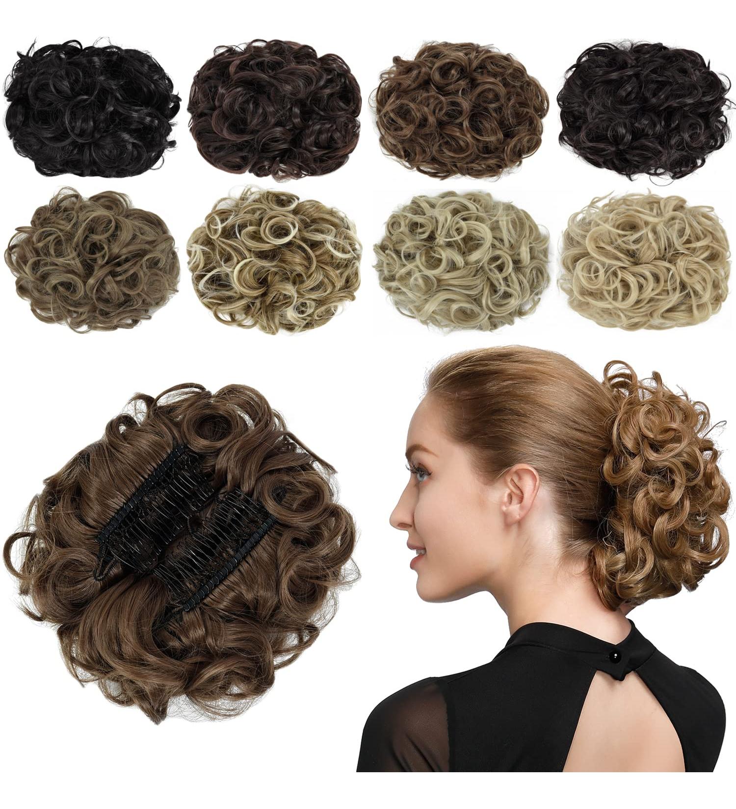 Yamel Curly Bun Scrunchie Hairpiece in Light Brown for Women - Synthetic Updo Combs Extension - Buy Online on GoSupps.com