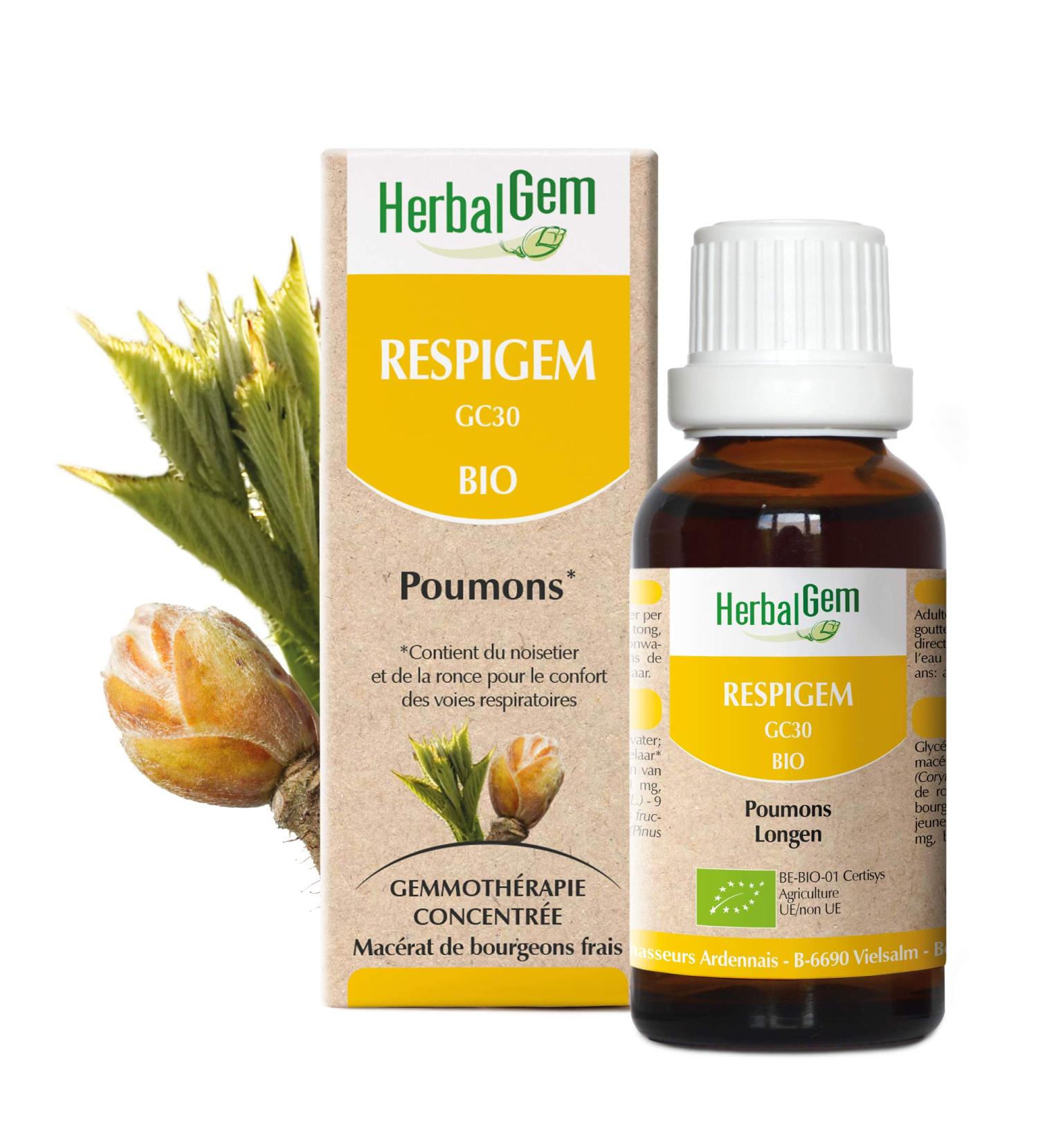 HerbalGem | Respigem Bio | Lung Complex | Hazel and Rosemary | 30ml - Buy Online on GoSupps.com