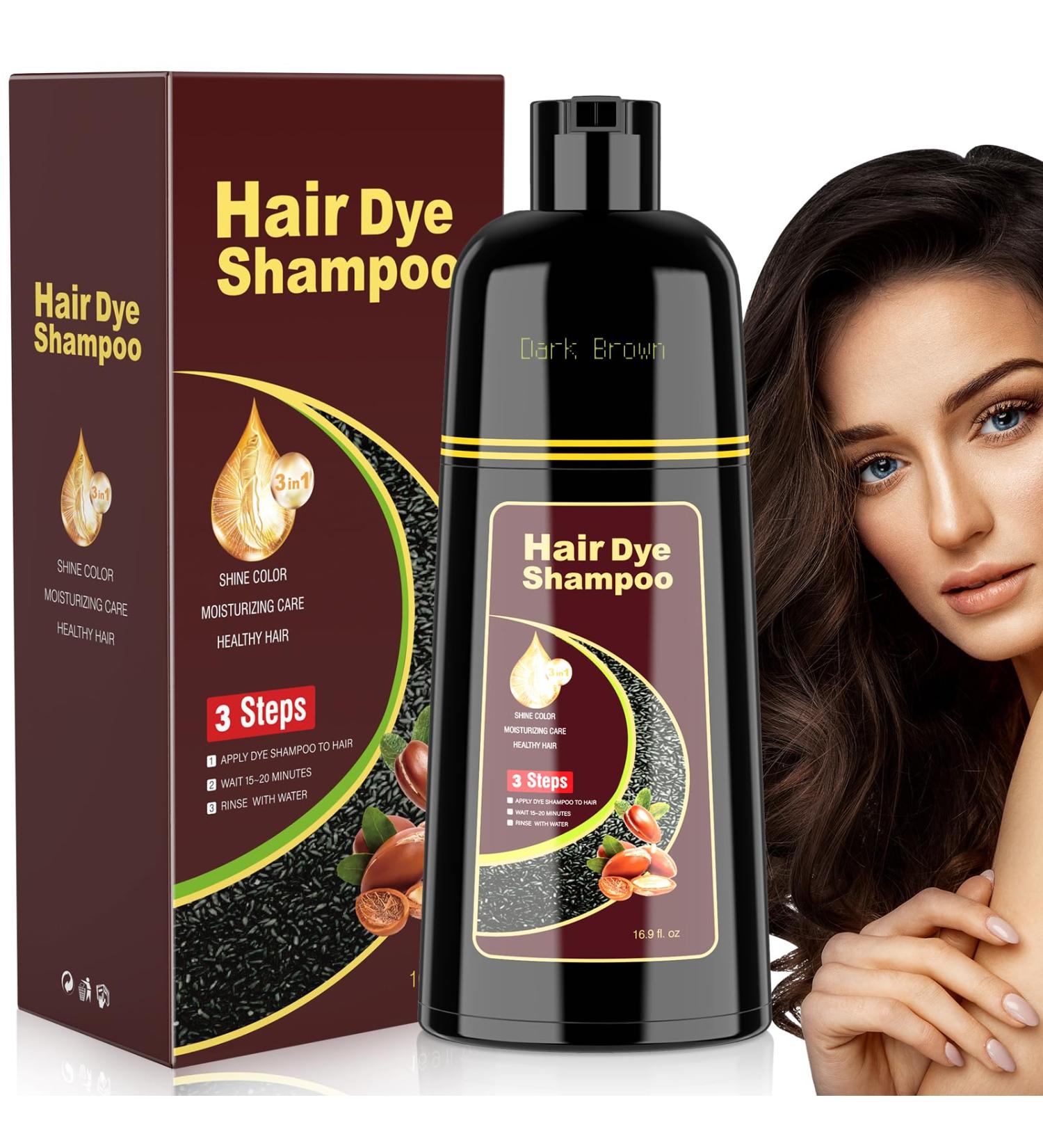 Dark Brown Hair Dye Shampoo - 3 in 1 Color Treatment for Gray Hair | Fast Minutes Results for Women & Men - Buy Online on GoSupps.com