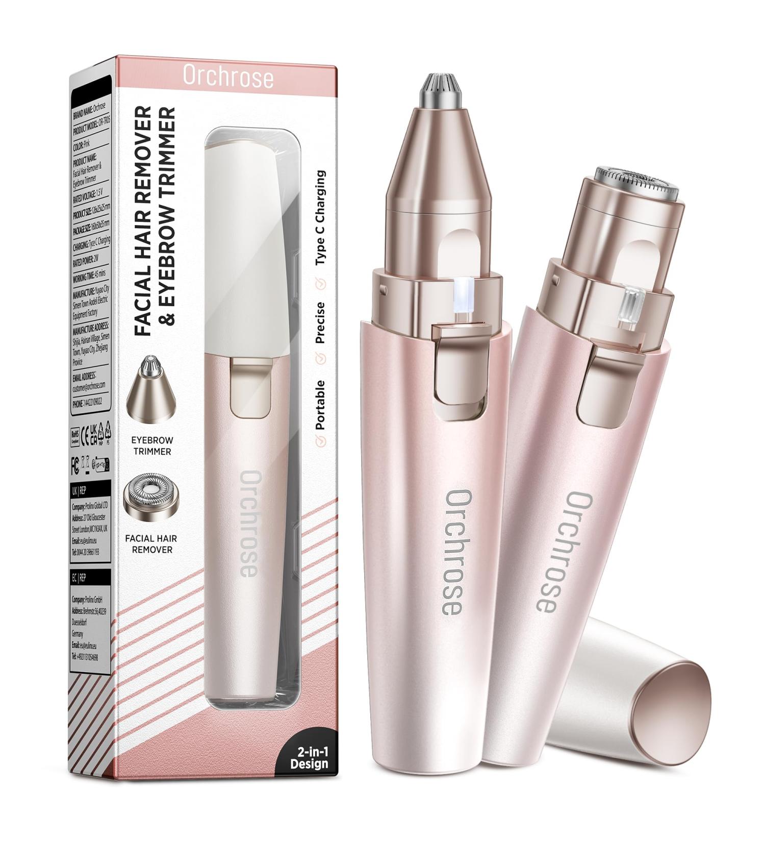 Facial Hair Remover & Eyebrow Trimmer - Portable Rechargeable 2-in-1 Electric Shaver for Women | Painless Hair Removal Device with Light (Gradient Pink - Buy Online on GoSupps.com