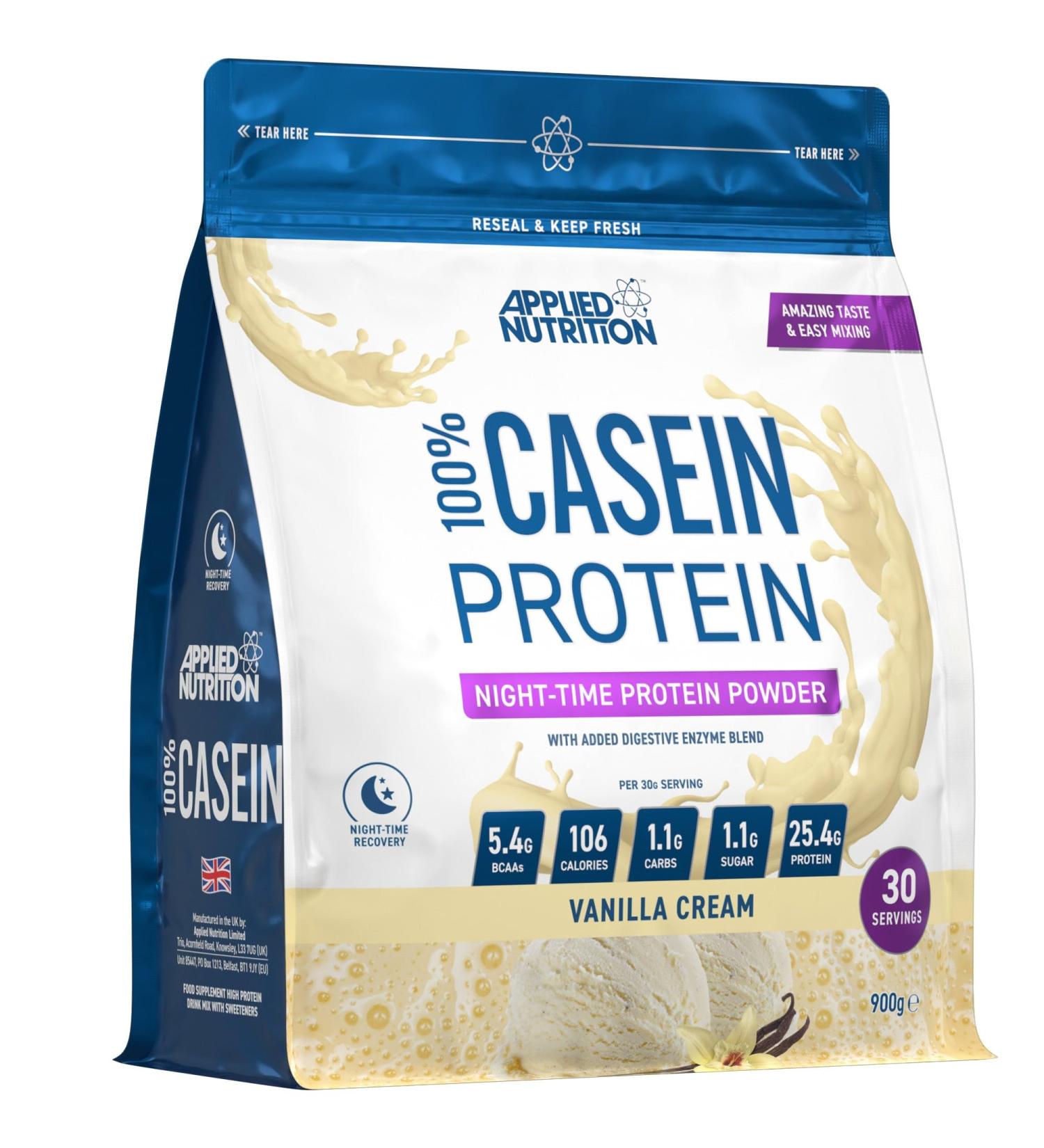 Applied Nutrition Casein Protein Powder - Vanilla Cream 900g (30 Servings) - Slow Release Micellar Casein Supplement - Buy Online on GoSupps.com