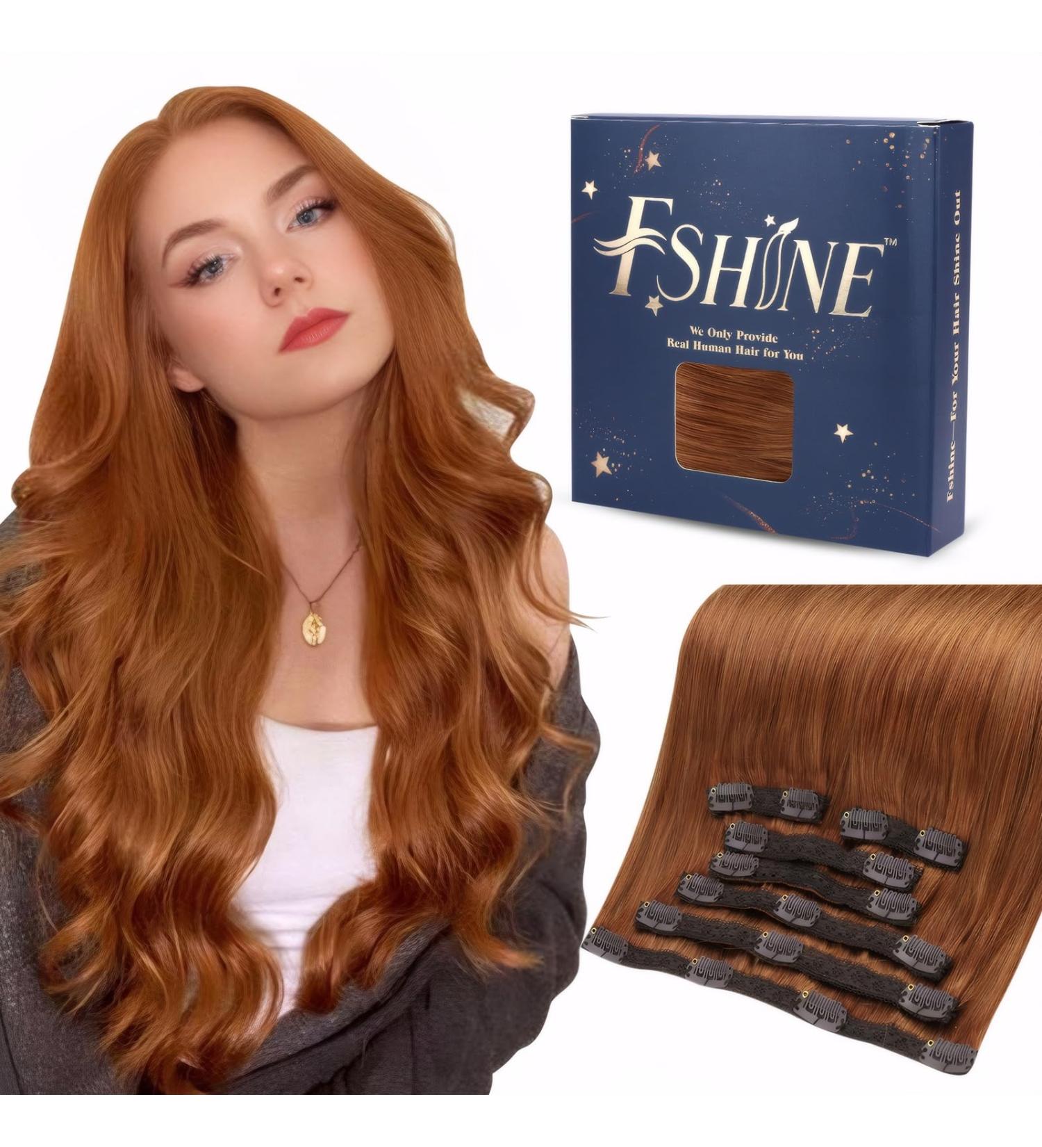 FSHINE 120g Auburn Clip-in Hair Extensions - Real Hair 7 PCs 35cm Straight Soft & Durable - Buy Online on GoSupps.com