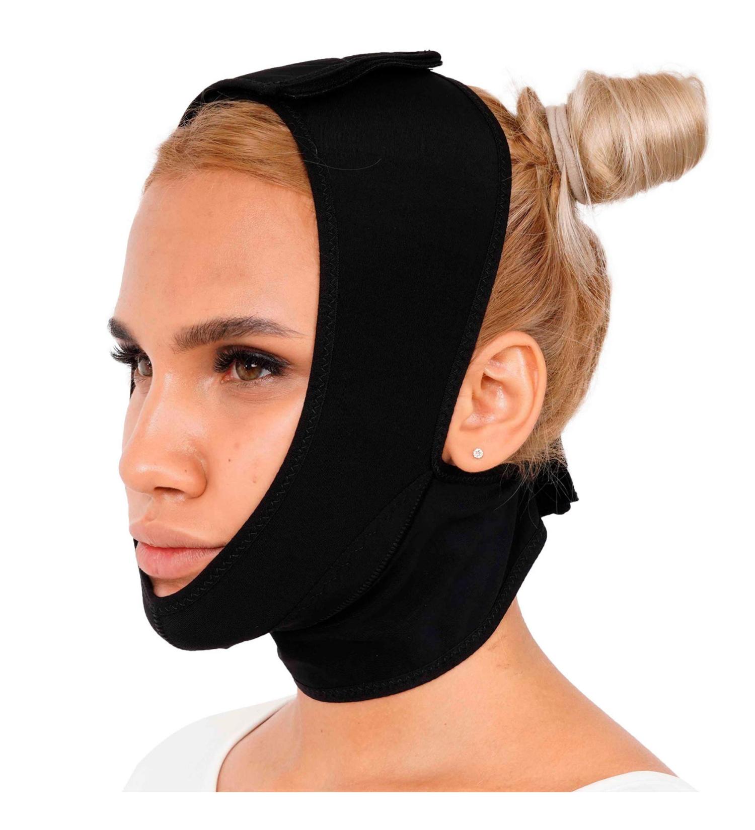 Chin Compression Garment After Liposuction Surgery - Black Large Neck Cover Strap Bandage - Buy Online on GoSupps.com