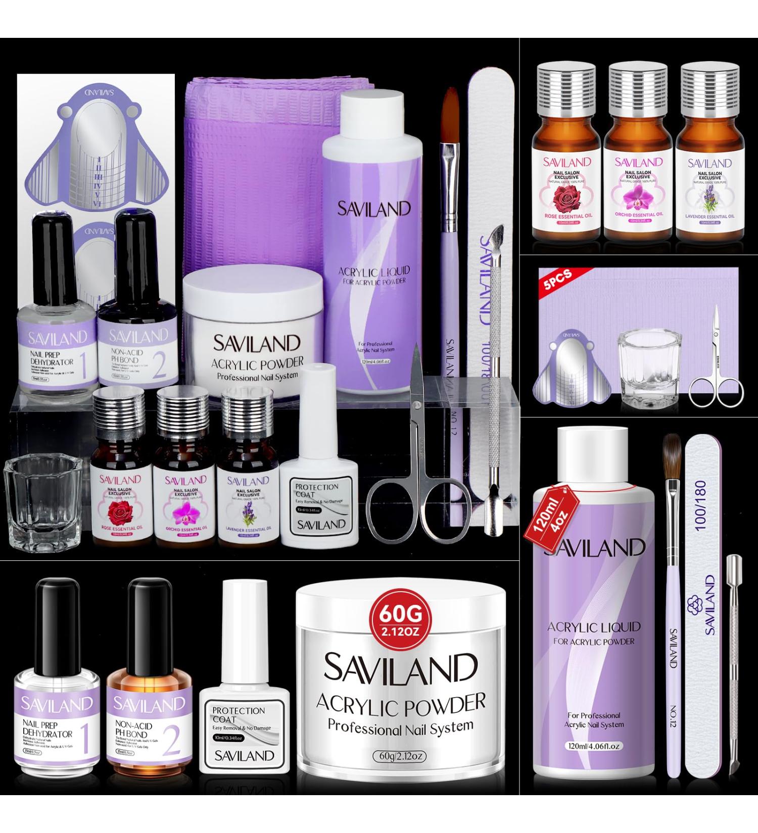 SAVILAND Acrylic Nail Kit - 100% Essential Oil 2oz Clear Powder Liquid Set & Nail Practice Mat - Professional DIY Nail Art for Beginners - Buy Online on GoSupps.com