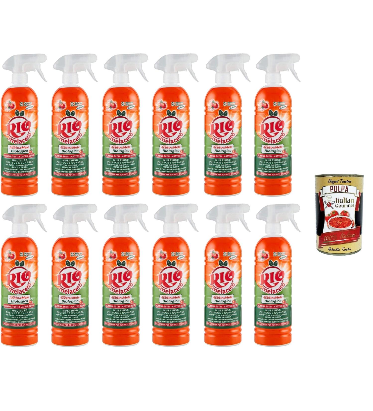 Rio Melaceto With Multipurpose Apple Cider Vinegar cleans and degreases multipurpose apple cider vinaigre cleans and degreases 12 x 800 ml + Italian Gourmet pulp 400 g - Buy Online on GoSupps.com