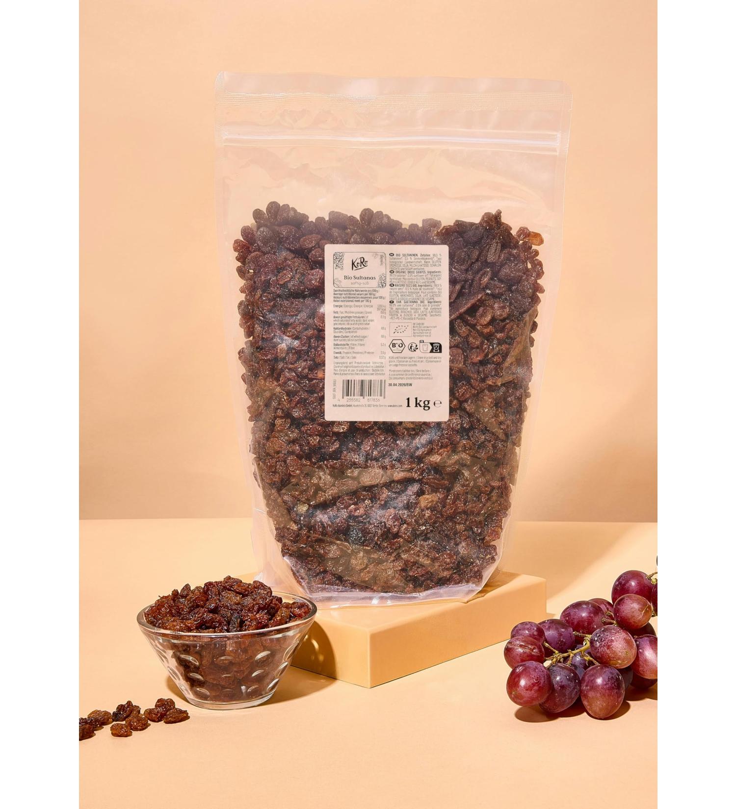 KoRo - Raisins secs sultanines bio 1 kg - S ch s d licatement et sans soufre - Juteux et sucr s - Source de fibres - Buy Online on GoSupps.com
