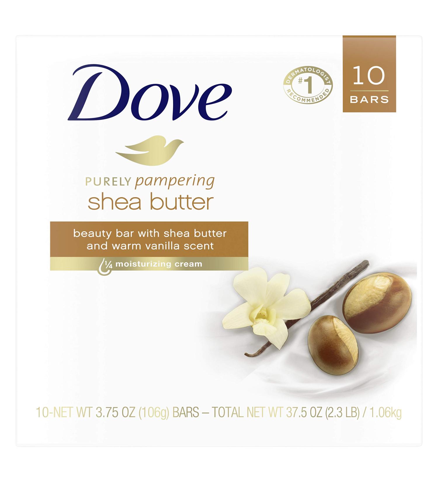 Dove Purely Pampering Shea Butter Beauty Bar - 10 Bars 3.75 oz | Moisturizing Vanilla Soap for Softer Skin - International Shipping Available - Buy Online on GoSupps.com