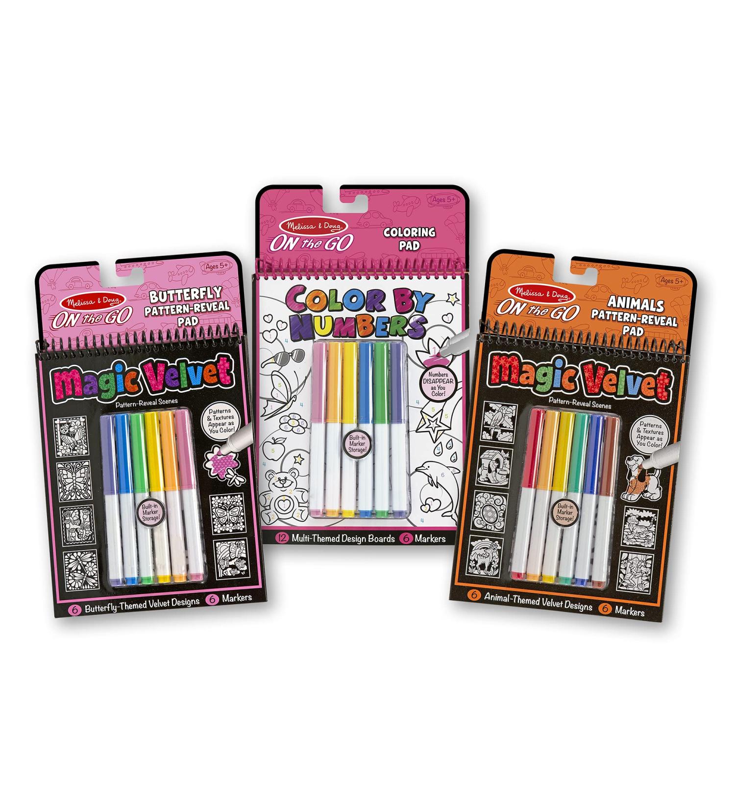 Melissa & Doug Color by Numbers and Magic Velvet Activity Pad 3-Pack - Mini Coloring Book for Kids, Unicorns Butterflies Puppies - Arts & Crafts - Buy Online on GoSupps.com