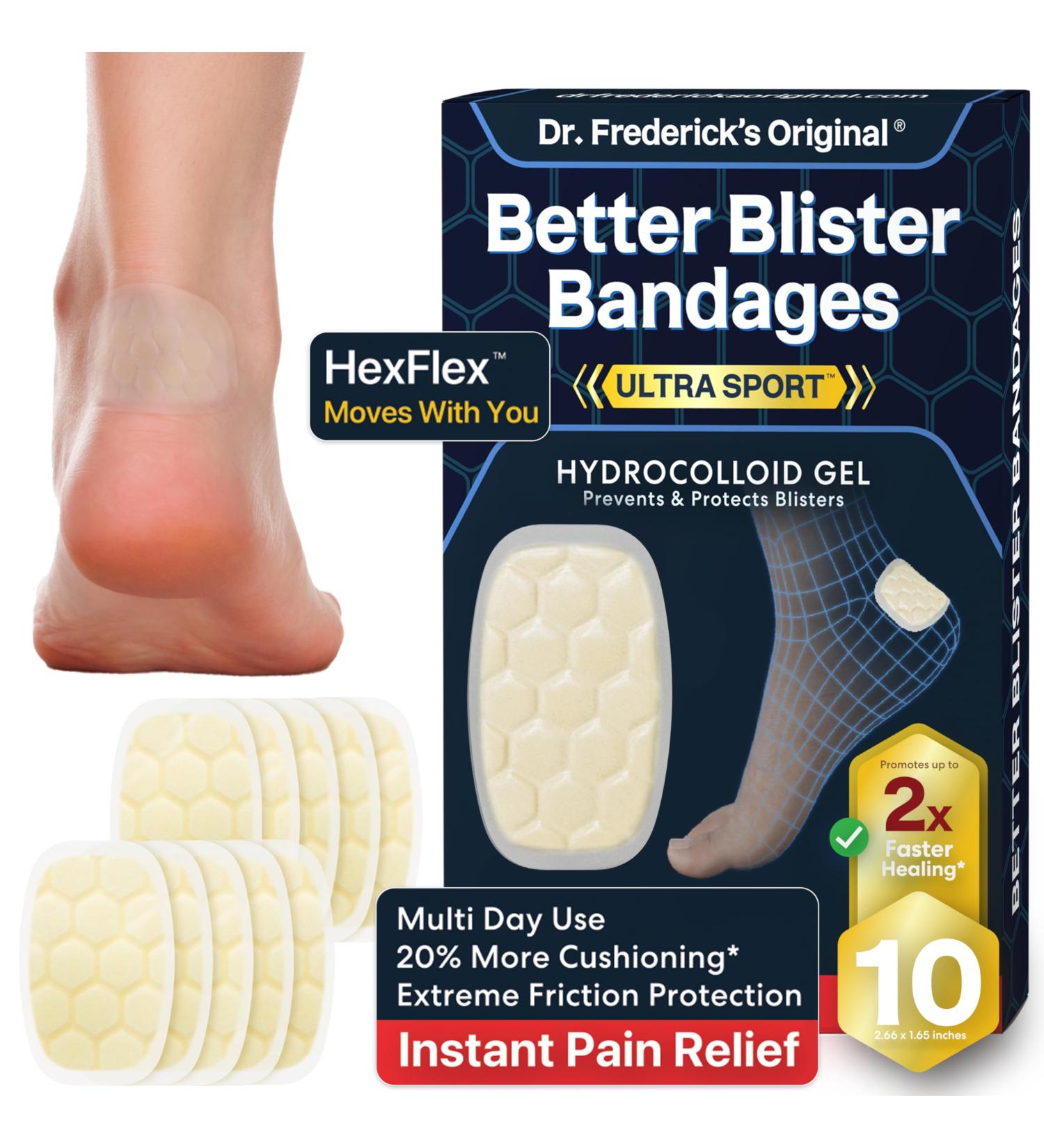 Dr. Frederick's Ultra Sport Blister Bandages - Waterproof Heel HexFlex Hydrocolloid 10ct - Ultimate Blister Prevention for Sports & Travel - Buy Online on GoSupps.com