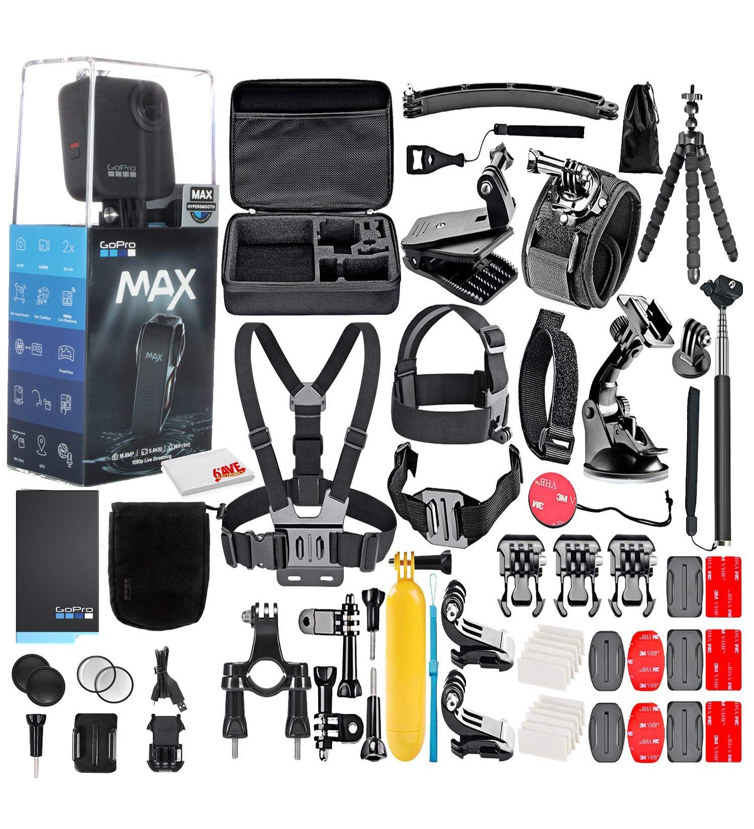 GoPro MAX 360 Waterproof Action Camera with 50-Piece Accessory Kit | Touch Screen, Spherical 5.6K30 HD Video, 16.6MP 360 Photos, 1080p Live Streaming Stabilization | All You Need - Buy Online on GoSupps.com