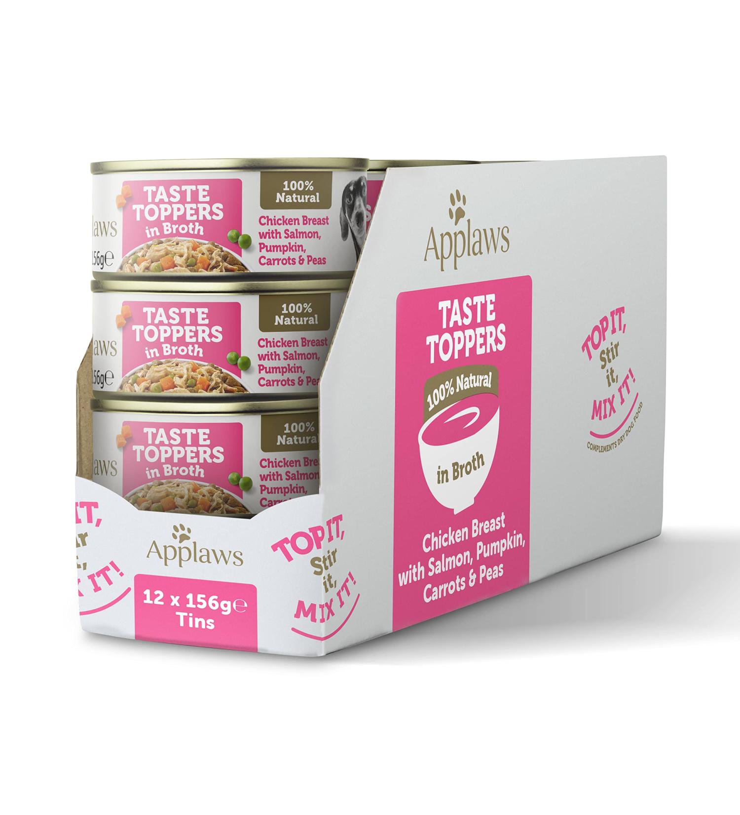 Buy Applaws 100% Natural Wet Dog Food Topper - Chicken & Salmon in Broth (156g 12 Pack) - Premium 1.87kg for Healthy Pets - Buy Online on GoSupps.com