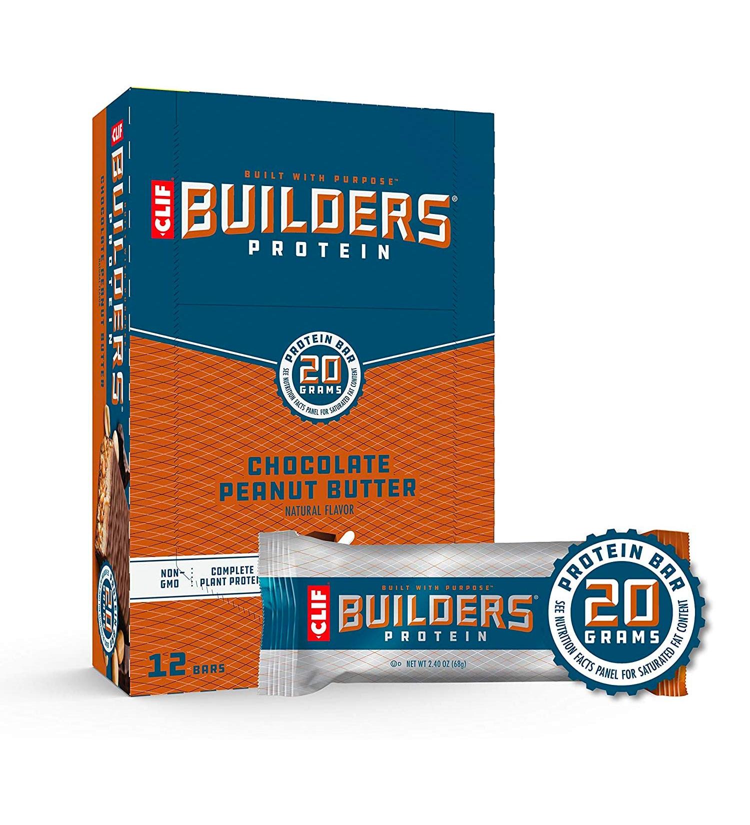 CLIF BUILDERS Protein Bars - Chocolate Peanut Butter, 20g Protein, Gluten Free, 12 Count (2.4 oz) - Buy Online on GoSupps.com