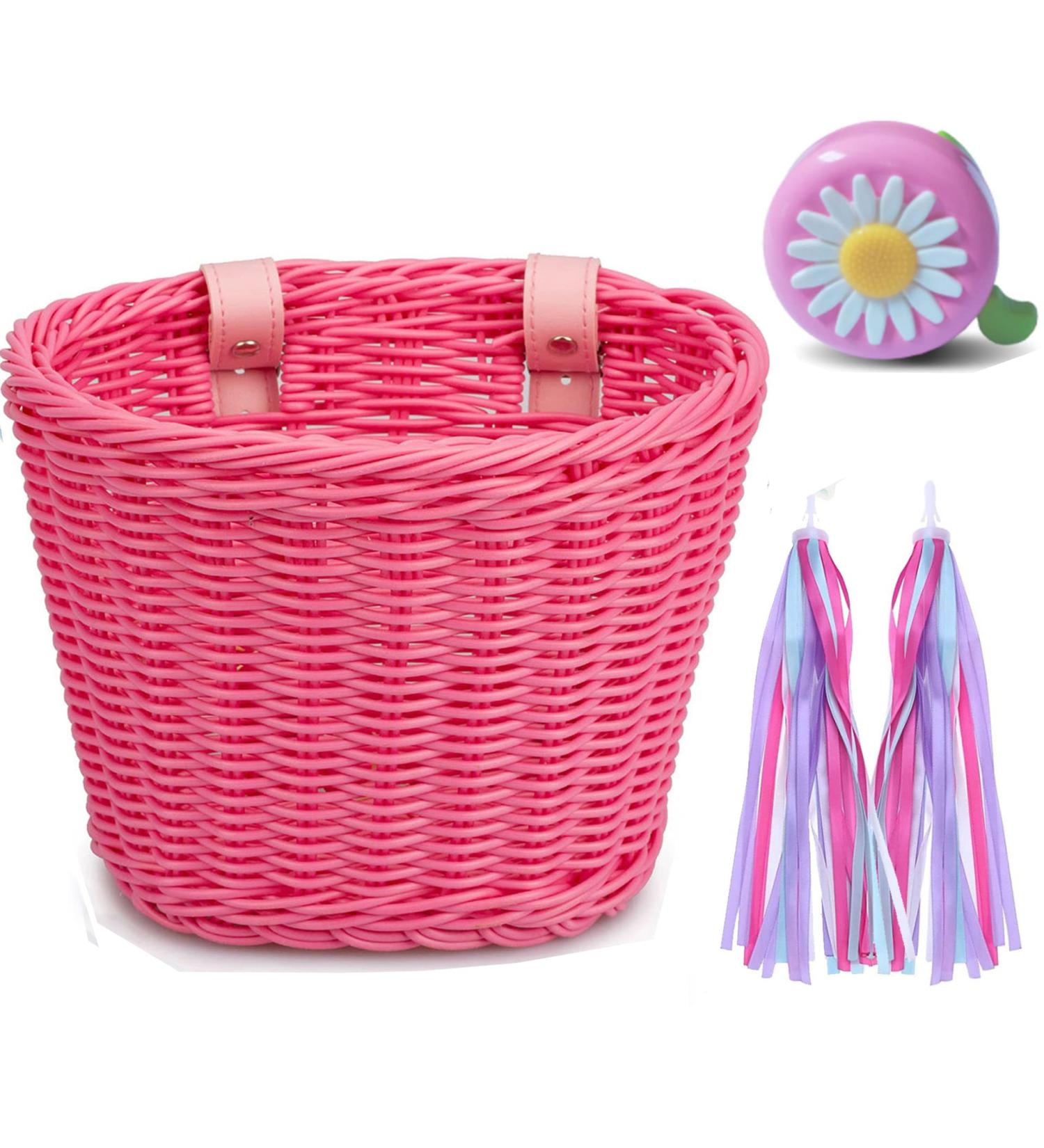 Kid Bicycle Accessories Bundle: Front Basket, Bell, Stickers, Ribbons - Pink | Bike Basket Set for Girls and Boys - Buy Online on GoSupps.com