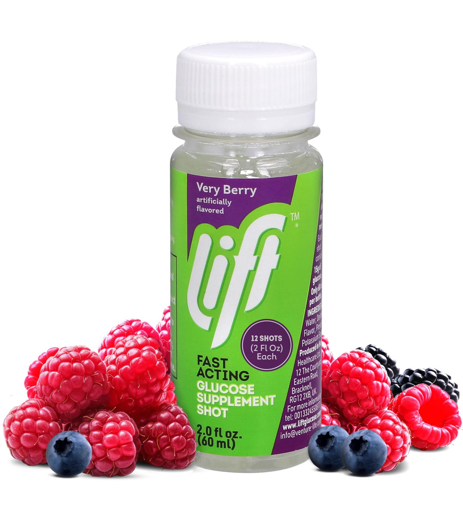 Lift Glucose Fast-Acting Glucose Energy Juice Shots Very Berry Caffeine-free 2.0 fl oz Bottles (Pack of 12) 2 Fl Oz (Pack of 12) Very Berry - Buy Online on GoSupps.com