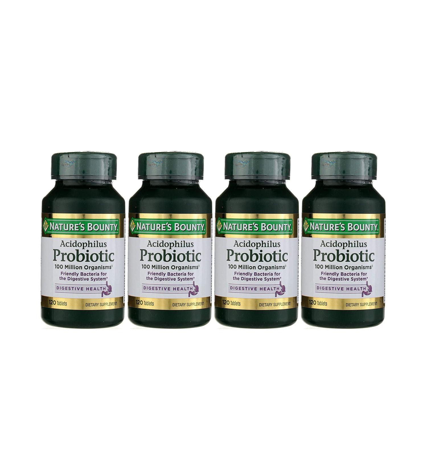 Nature's Bounty Probiotics Dietary Supplement Supports Digestive and Intestinal Health Probiotic Acidophilus 120 Tablets Pack of 4 Unflavoured 120 Count (Pack of 4)