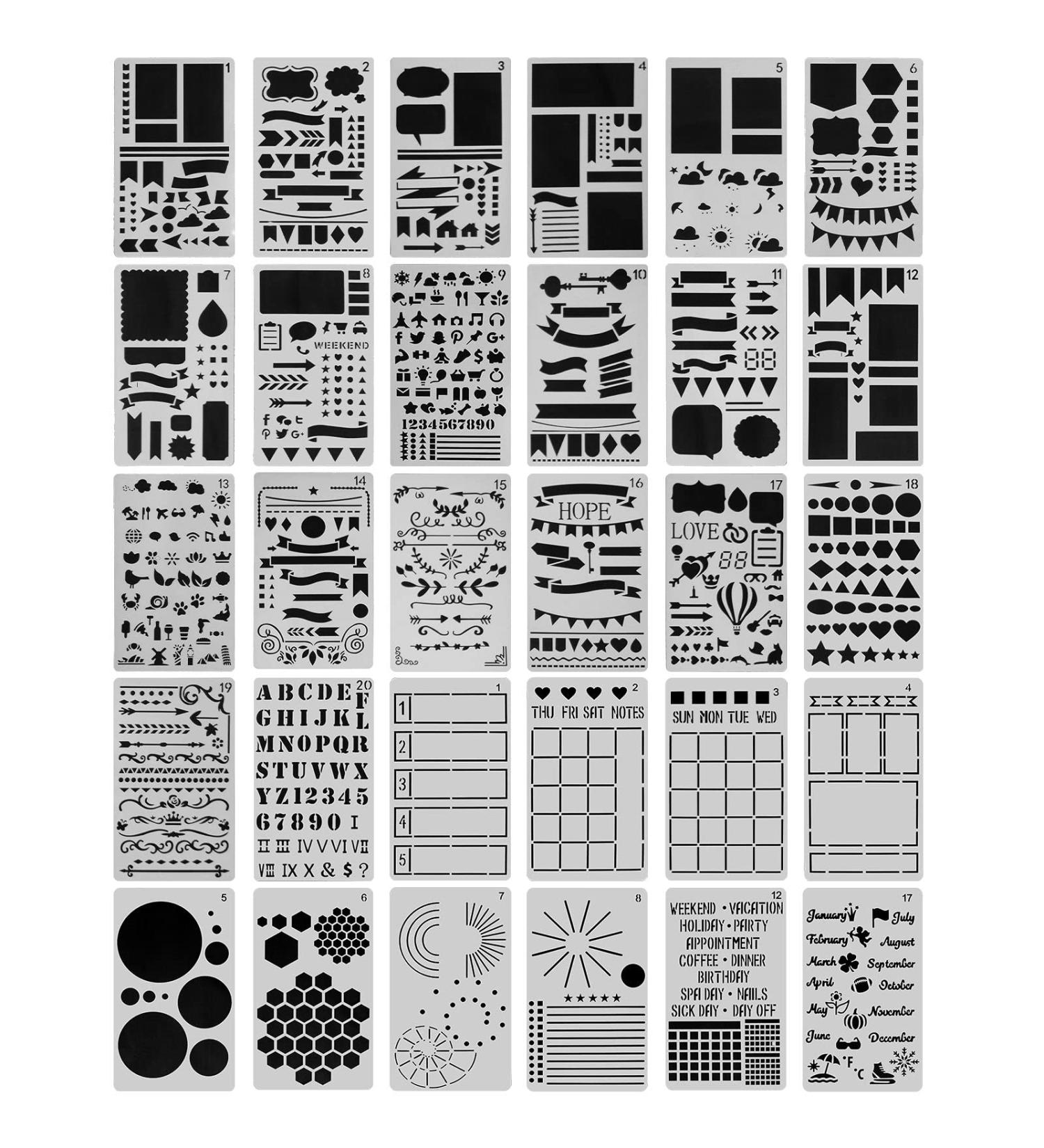 30 PCS Planner Stencils for Bullet Journal, Scrapbooking, Drawing - 4x7 Inch Diary Template - Buy Online on GoSupps.com