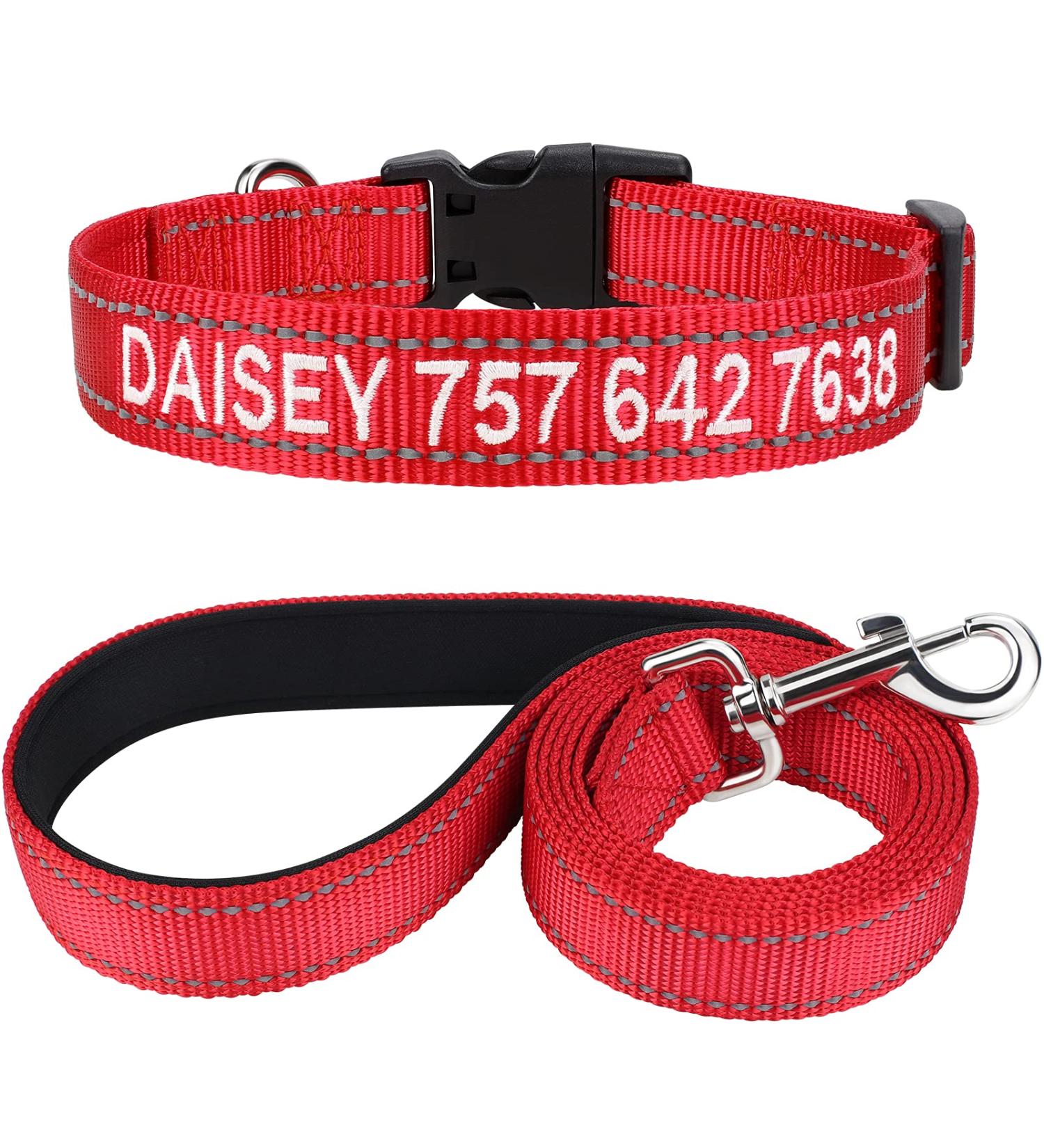 Personalized Reflective Dog Collar & Leash Set for Large Dogs - Tagme 1.5m Double-Sided Leash Red - Perfect for Safe Walks - Buy Online on GoSupps.com