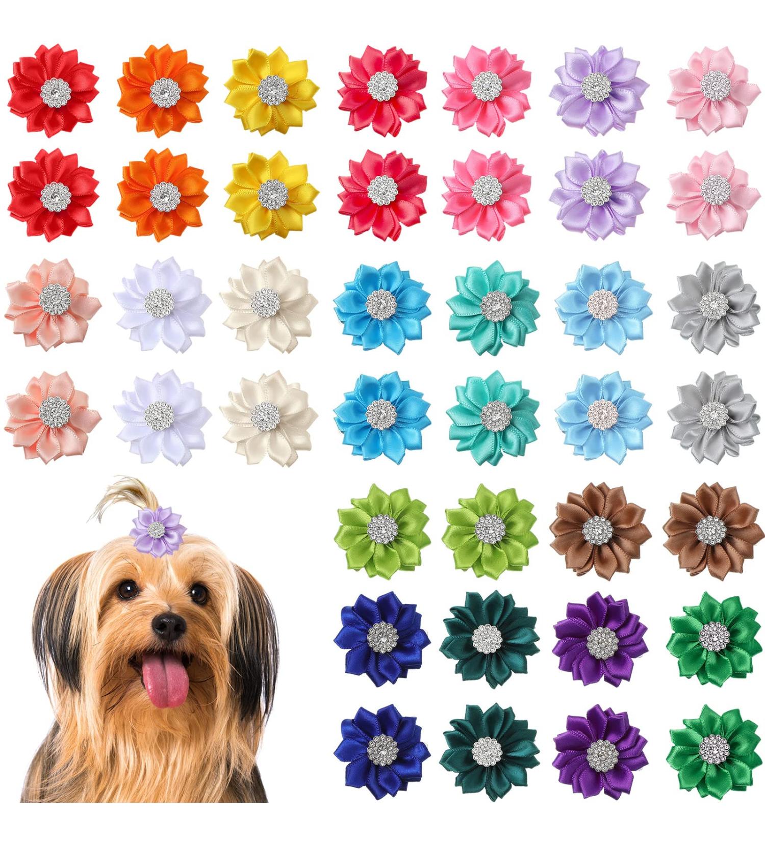40 Pcs Flower Dog Hair Bows with French Barrette Clips - Puppy Grooming Accessories for Small Dogs & Cats - Pet Birthday Party Hair Flower Topknot - 20 Colors - Buy Online on GoSupps.com