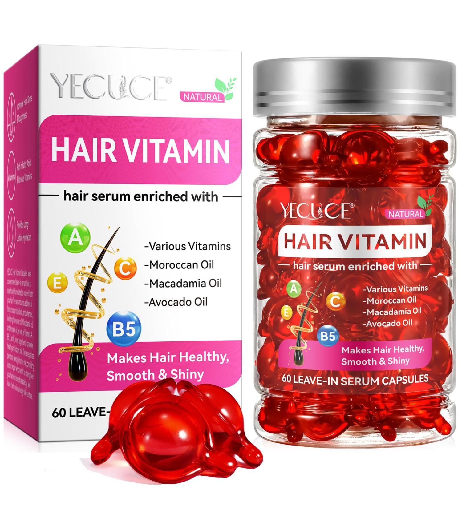 Buy Hair Treatment Serum - 60PCS Hair Vitamins Capsules for Frizzy & Dry Hair | Moisturizing Oil with Avocado | Leave-in Anti Frizz Conditioner - Buy Online on GoSupps.com
