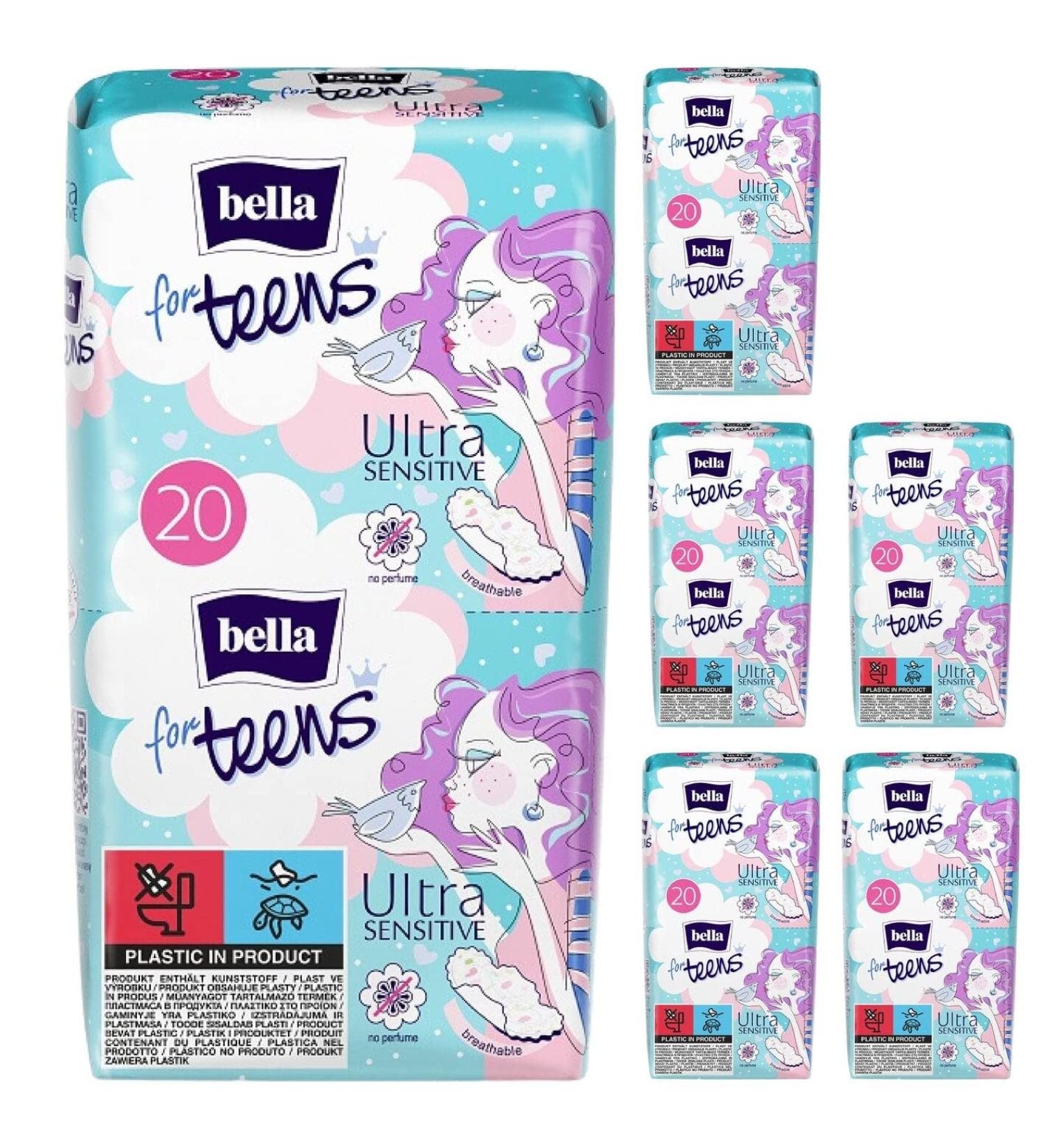 Buy Bella Ultra Binding Sensitive Pads for Teens | 6-Pack (20 Pieces Each) - Ultra-Thin Fragrance-Free with Wings - Buy Online on GoSupps.com