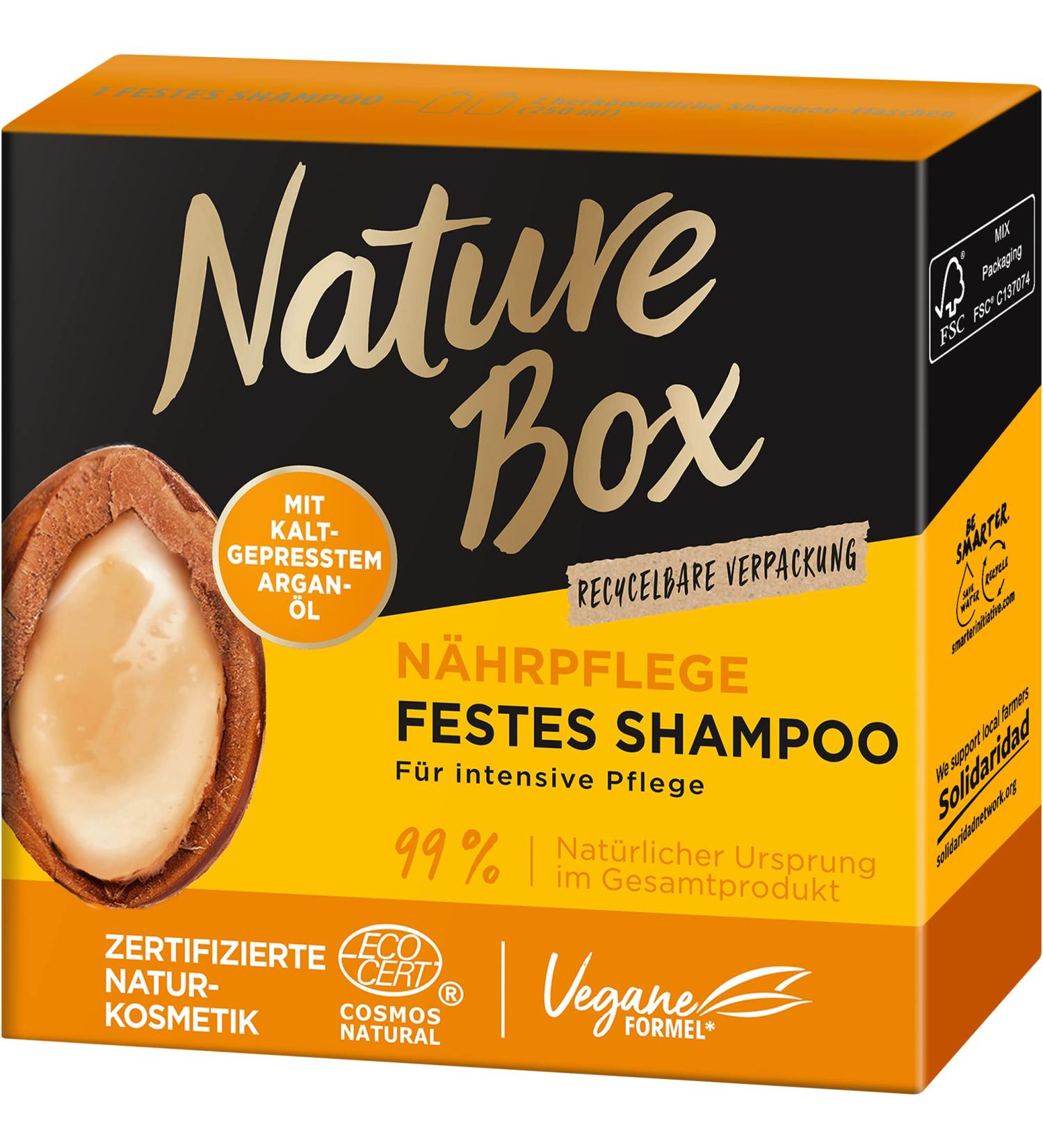 Nature Box Nourishing Firm Shampoo (85g) Solid Hair Care Shampoo with Cold-Pressed Argan Oil for Intensive Care Recyclable Packaging - Buy Online on GoSupps.com