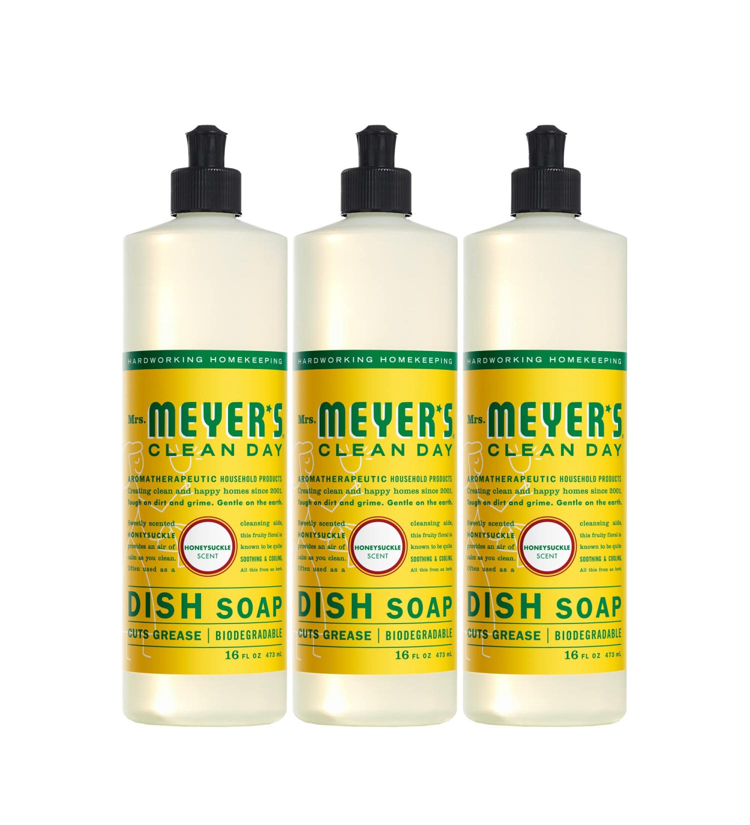 Mrs. Meyer's Honeysuckle Liquid Dish Soap, 16 fl. oz - Biodegradable Formula, Pack of 3 - Buy Online on GoSupps.com