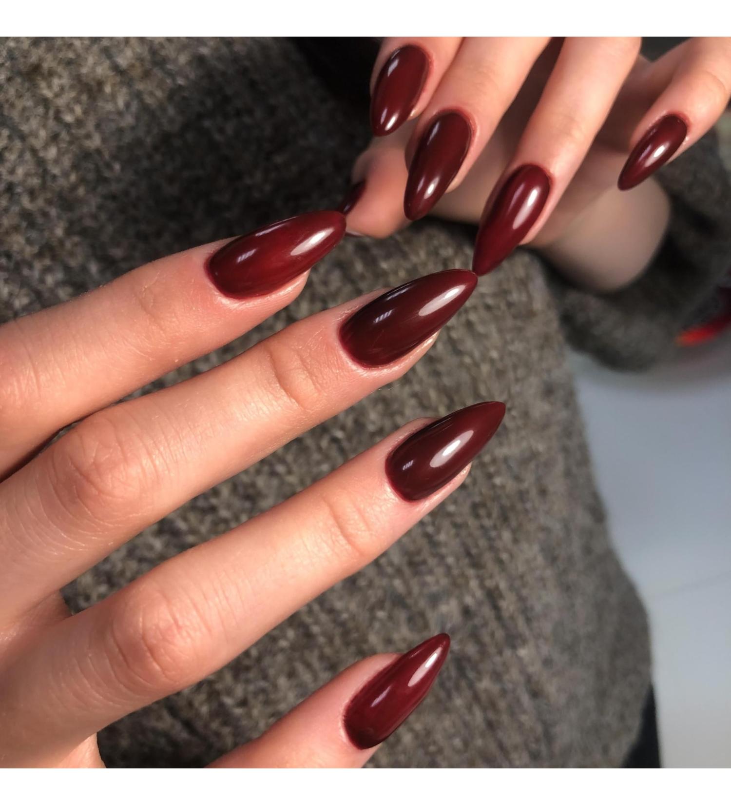 Dark Red Almond Shaped Press On Nails - KXAMELIE Acrylic Glue-On Nails for Women | Medium Length Daily Wear - Buy Online on GoSupps.com
