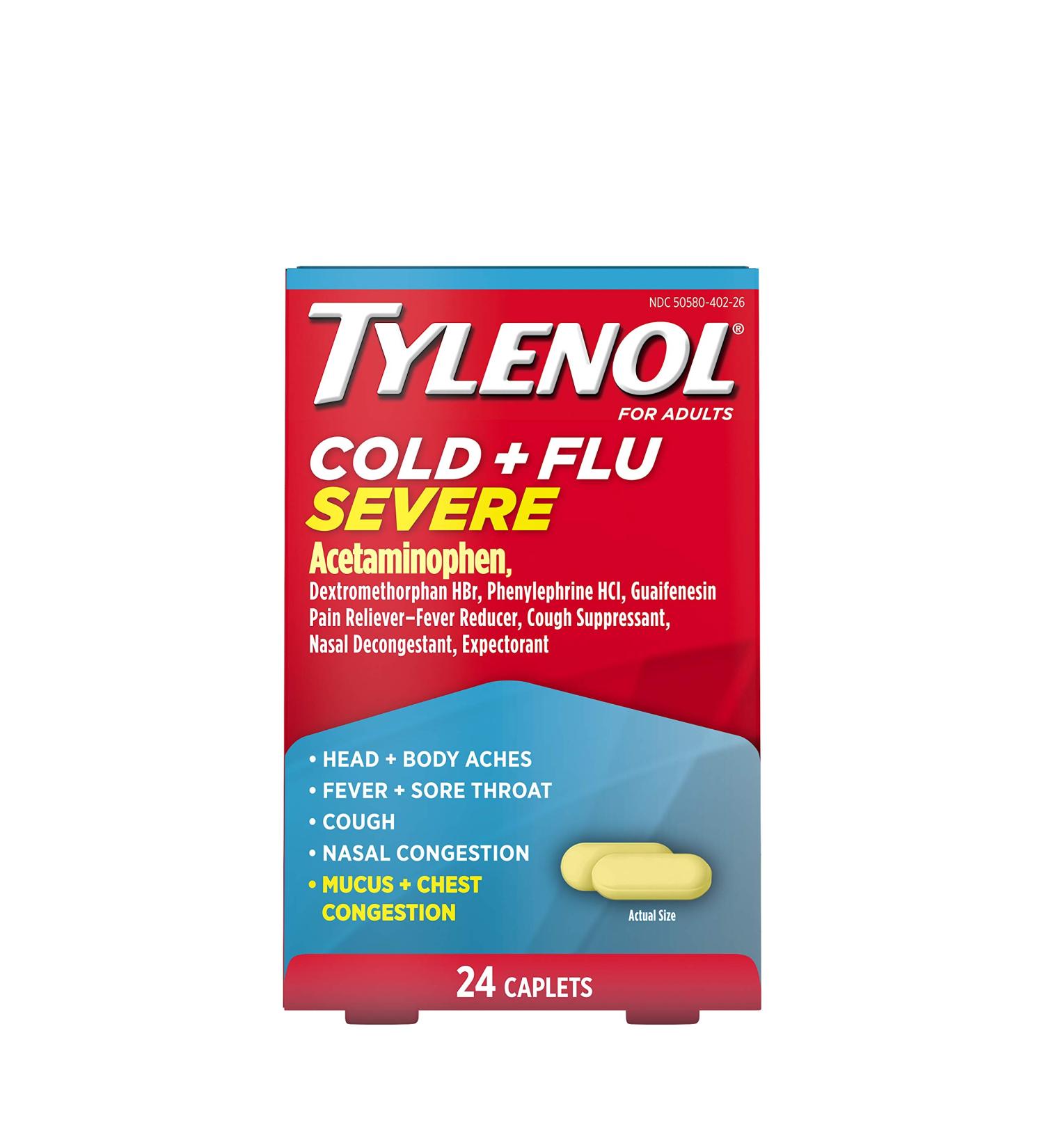 Tylenol Cold + Flu Severe Caplets - 24 ct - Relief from Cold, Flu, Fever, Cough & Congestion - Buy Online on GoSupps.com