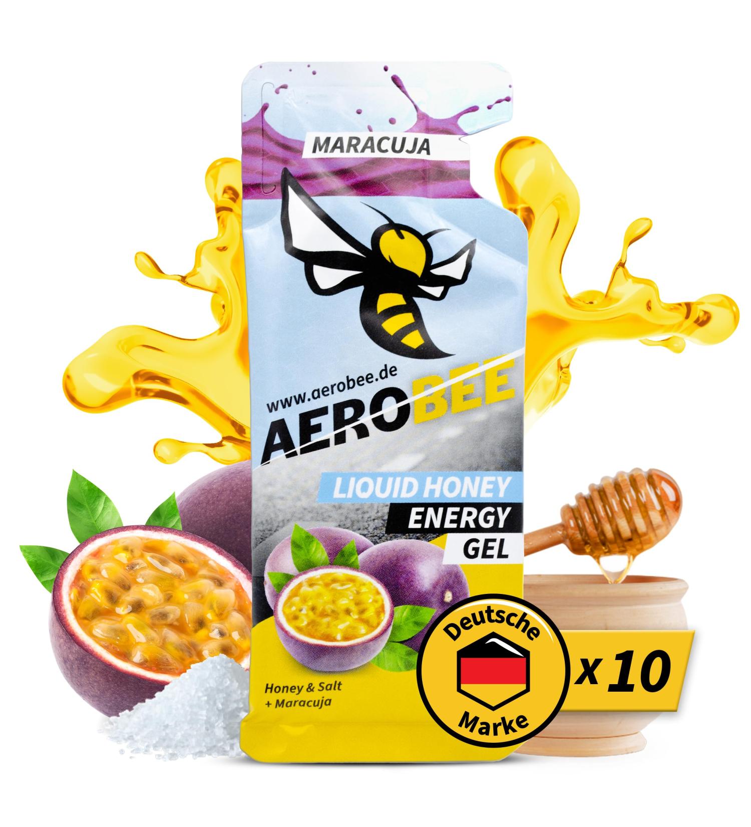 Aerobee Energy Liquid Gel - Maracuja 10x26g | 100% Natural Honey Sports Gel for Endurance Running & Power | Delicious Carbohydrate Energy Gel - Buy Online on GoSupps.com