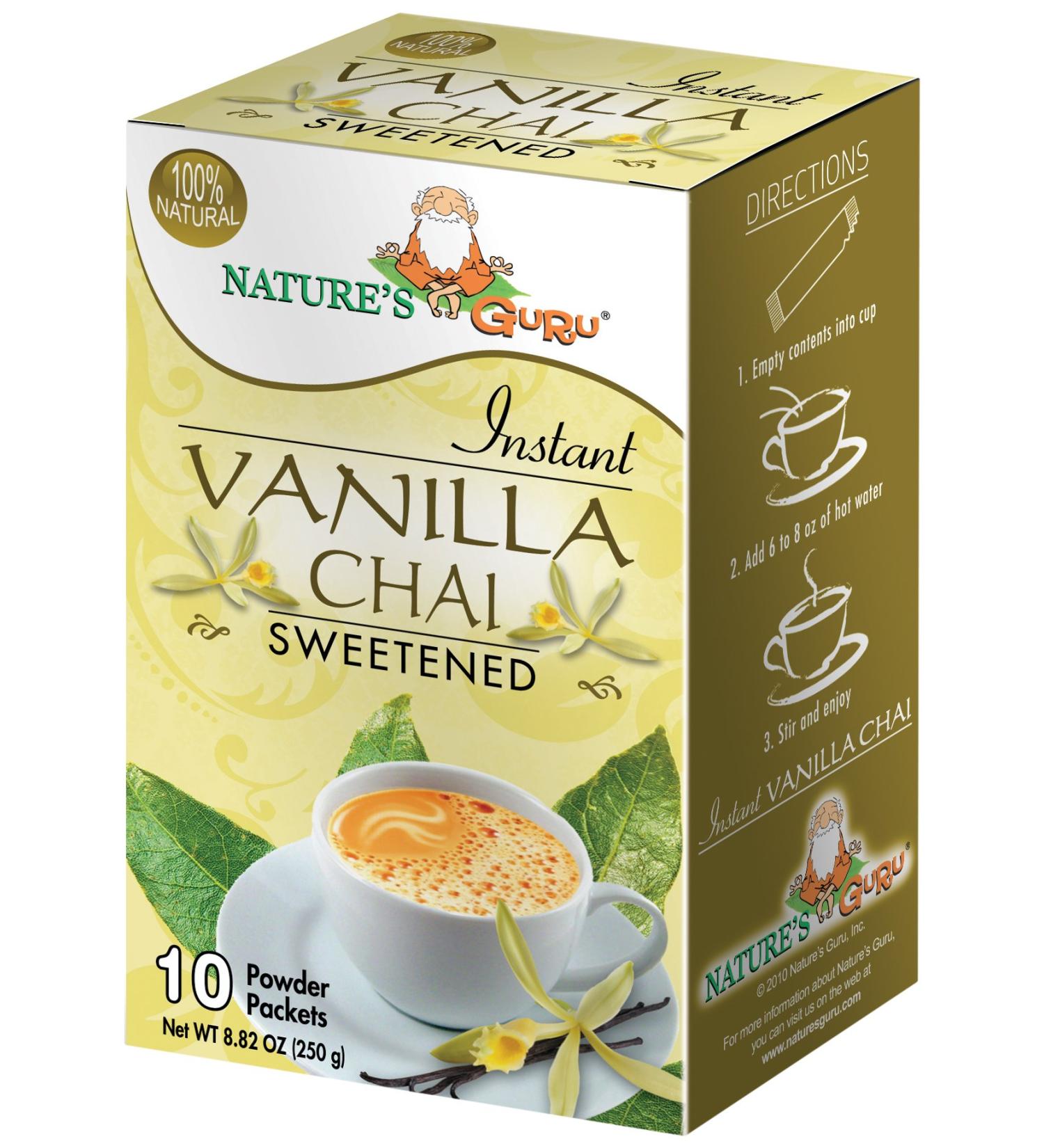 Nature's Guru Instant Vanilla Chai Tea Drink Mix - 10 Count Single Serve Packets - On-the-Go Drink - 8.82oz Pack - Sweetened - Vanilla Flavor - Buy Online on GoSupps.com