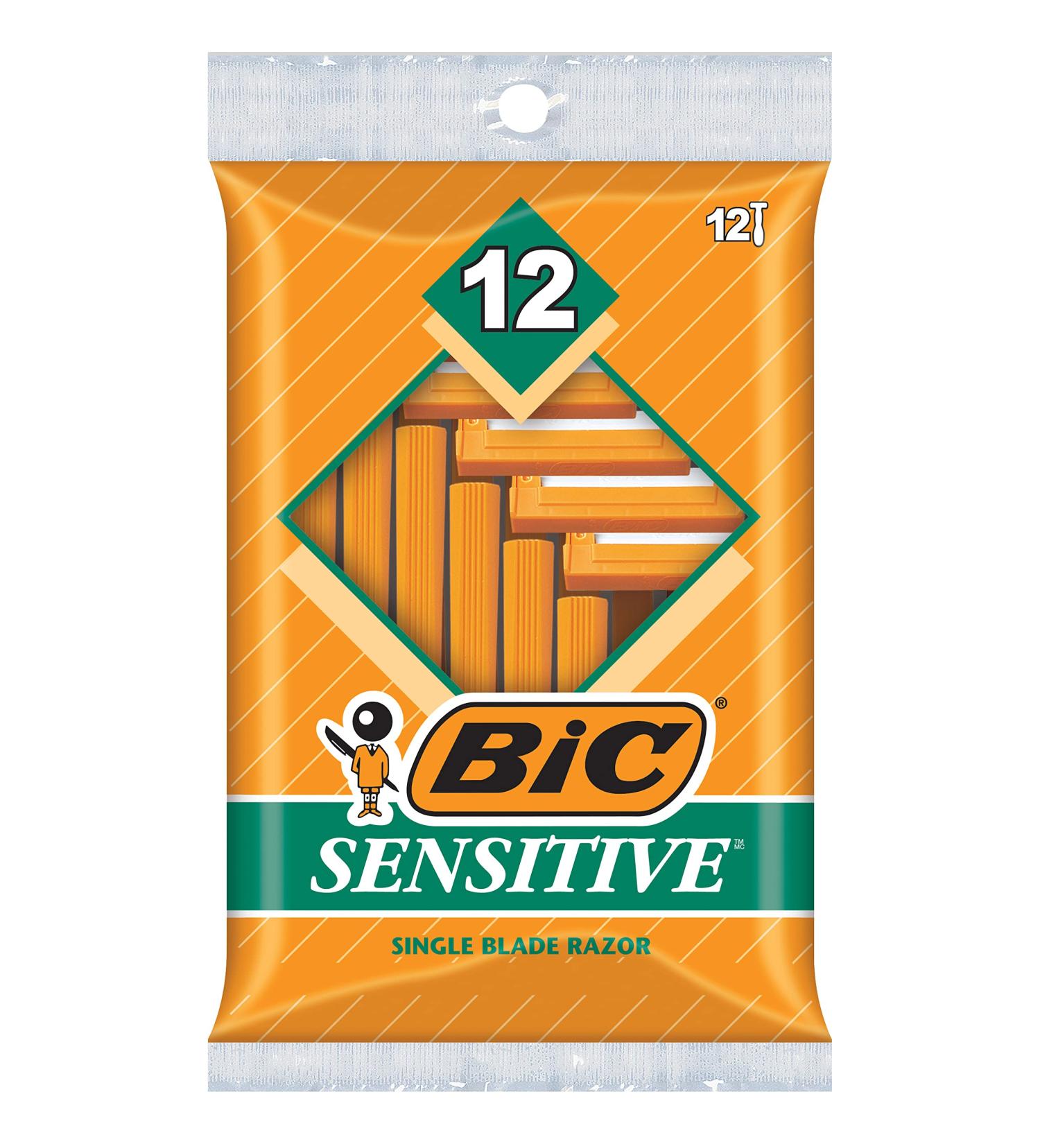 BIC Sensitive Men's Disposable Razor | Single Blade | 12 Count (Pack of 12) - 144 Total Razors - Buy Online on GoSupps.com