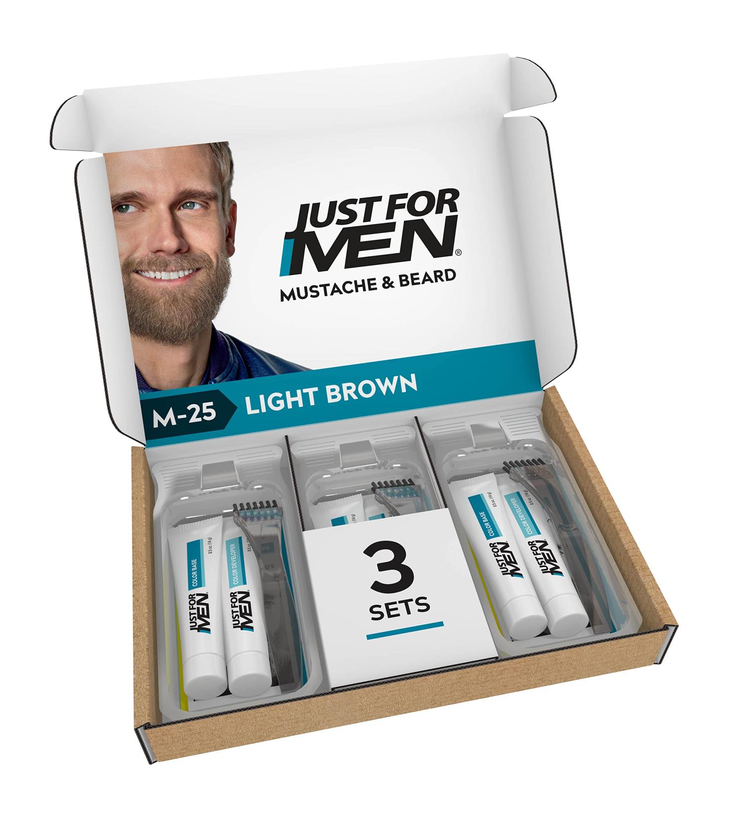 Just For Men Mustache & Beard Color - Light Brown, Gray Coverage with Biotin & Aloe (Pack of 3) - Buy Online on GoSupps.com