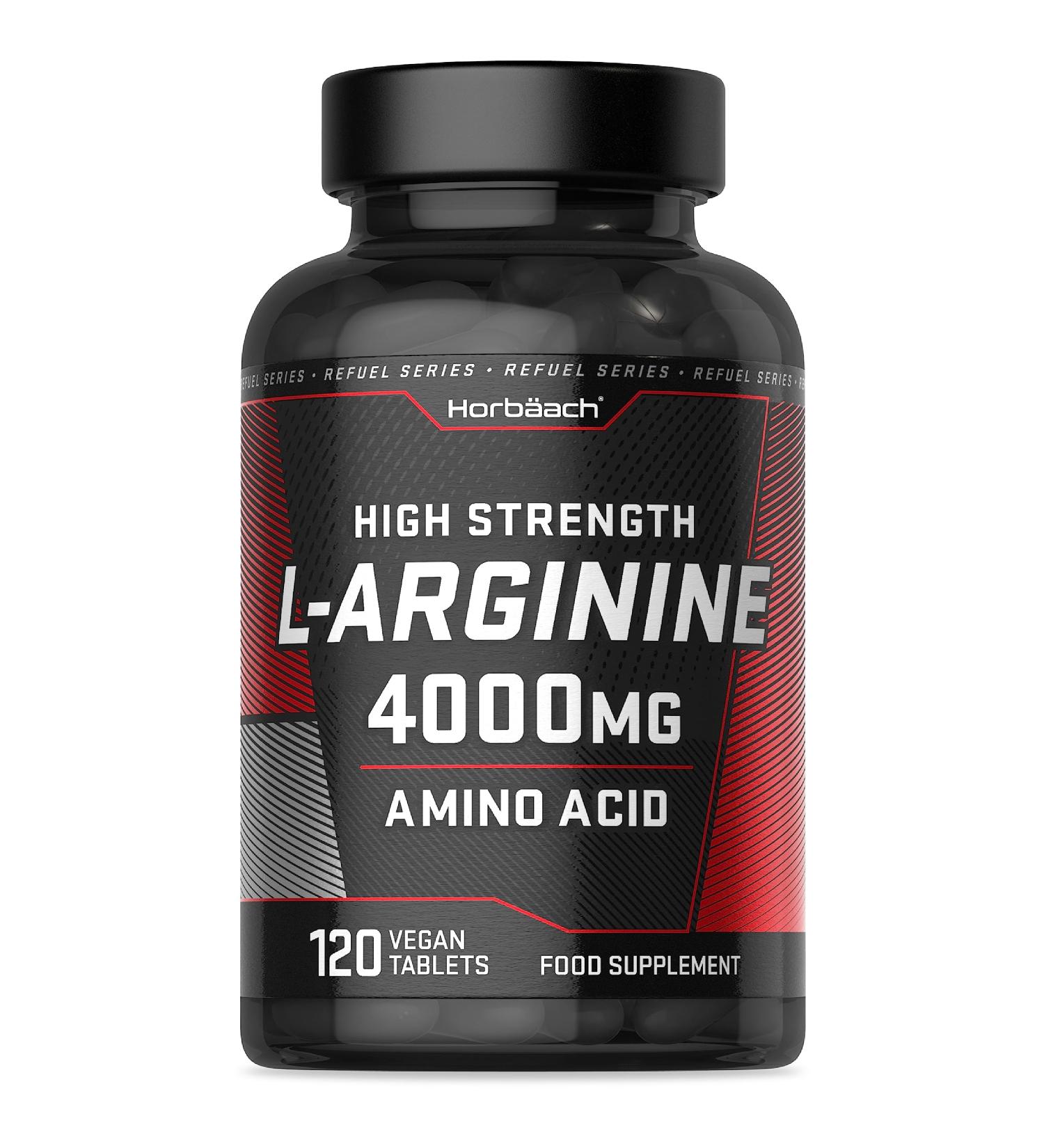 L-Arginine 4000mg Supplement | 120 Vegan Tablets | Amino Acid for Keto Diet | Horbaach - Buy Online on GoSupps.com