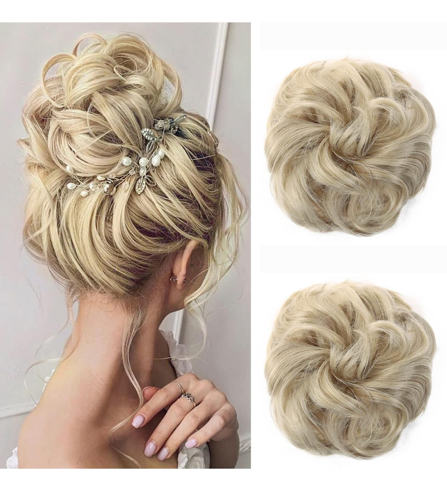 JJstar 2PCS Curly Fake Hair Bun Set - Pale Ash Blonde | High Heat Resistant Synthetic Fiber Scrunchies for Women & Girls - Buy Online on GoSupps.com
