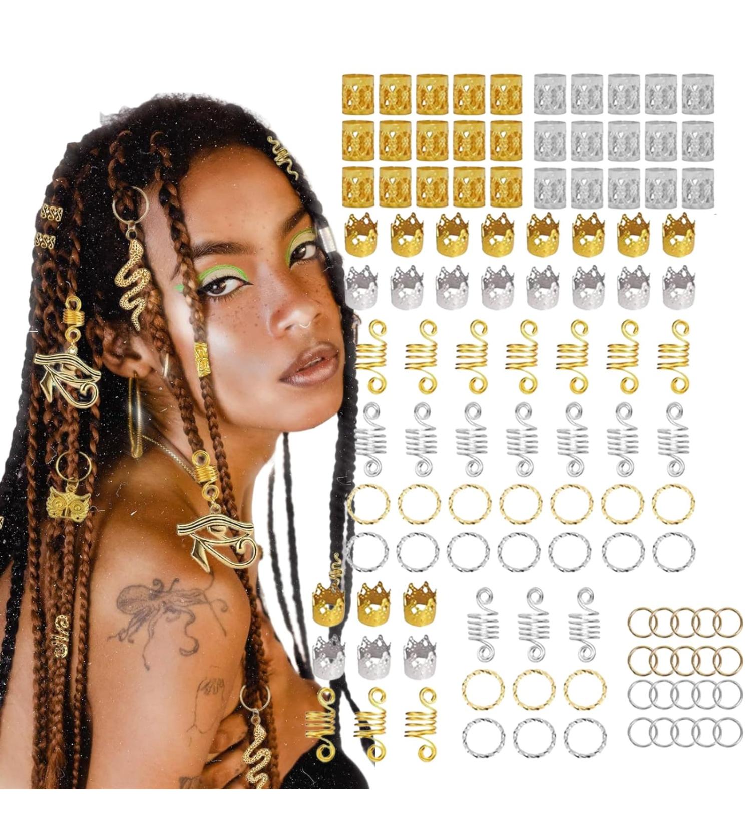 Hair Rings 110 Pieces Hair Jewellery Rings Dreadlock Accessories Hair Rings Spiral Dreadlocks Hair Braid Rings Hair Braid Rings Dreadlocks Aluminum Dread Locks Hair Beads Hair Decor - Buy Online on GoSupps.com