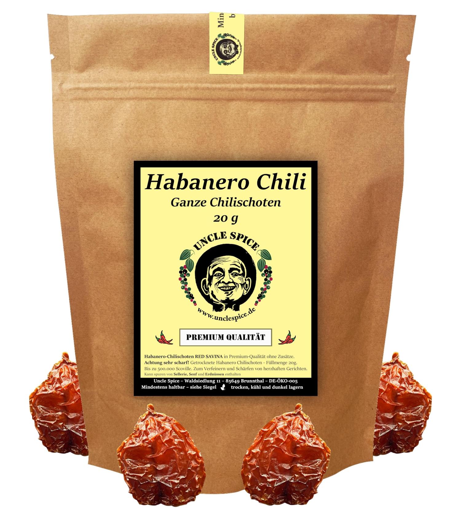 Buy Uncle Spice Habanero Chilischoten - Premium 20g Whole Red Savina Chili Pods - Dried Habanero in Aroma Bag - International Shipping Available - Buy Online on GoSupps.com