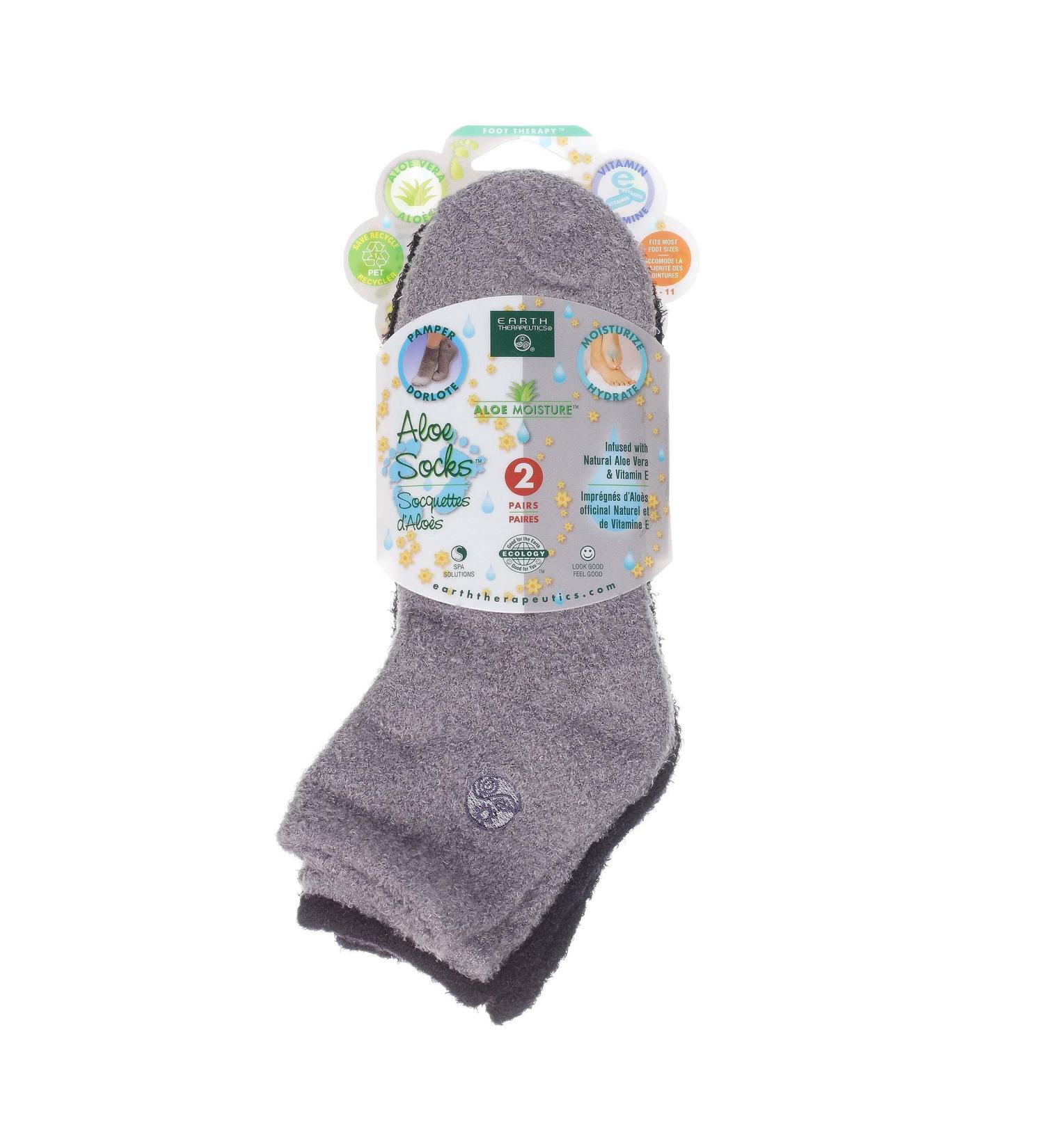 Earth Therapeutics Aloe Socks - Gray/Black Double Pack (2 Pairs) - Buy Online on GoSupps.com