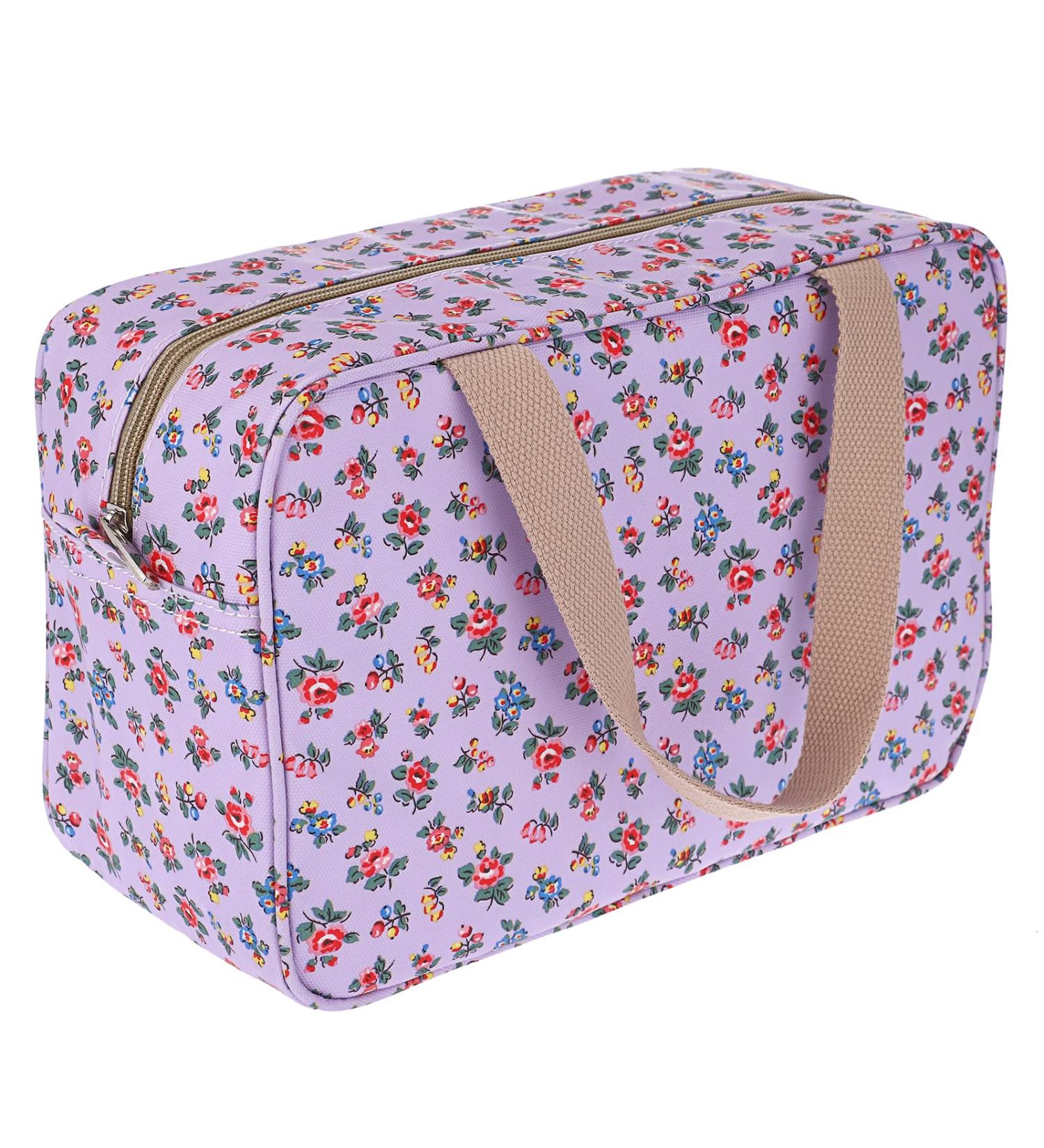 IGNPION Woman Large Travel Toiletry Bag - Waterproof Cosmetic Organizer for Makeup, Swimming and Gym - Purple Small Flower Design - Buy Online on GoSupps.com