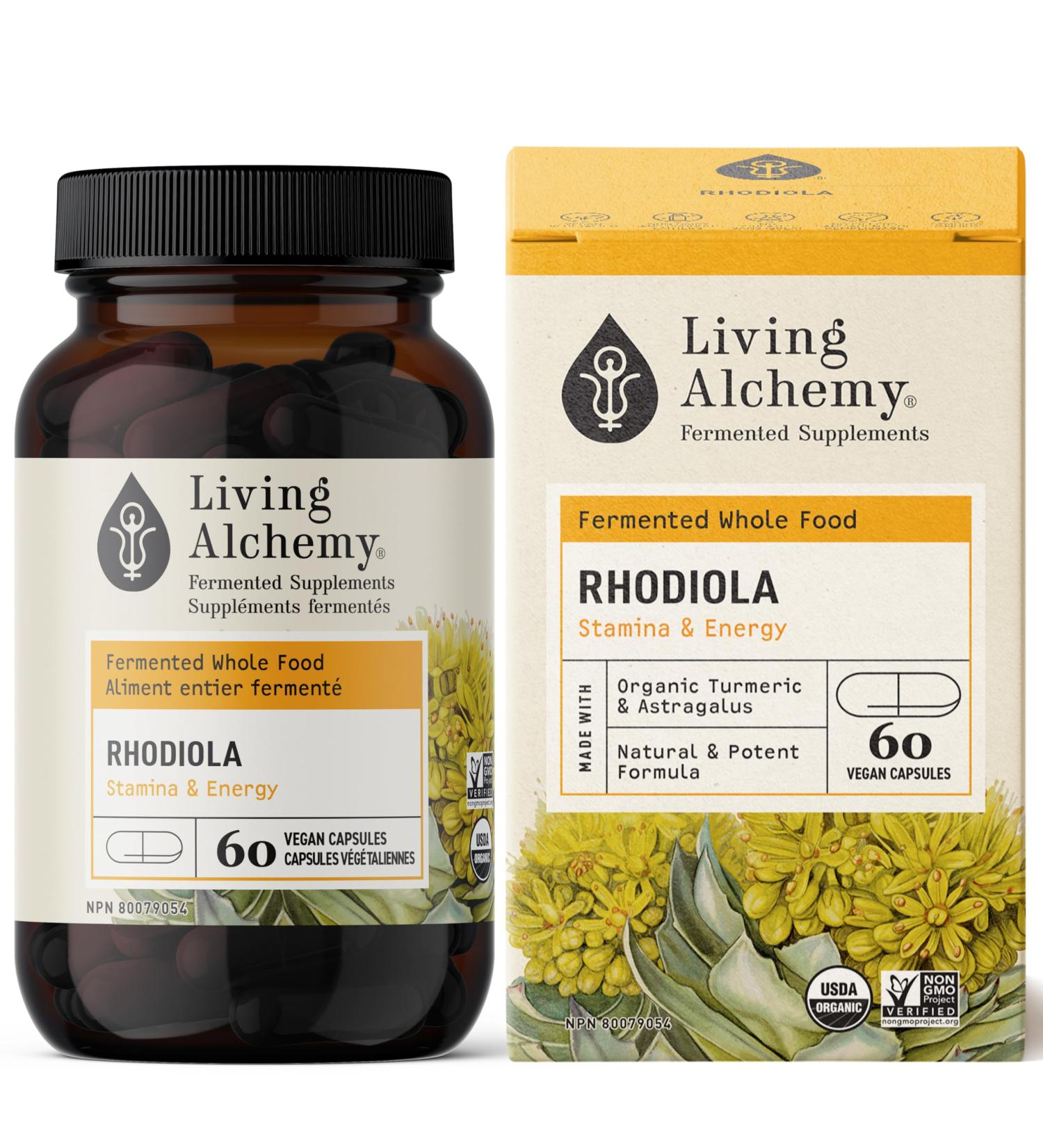 Rhodiola Energy Supplement - Fermented Rhodiola with Astragalus & Turmeric - Cognitive Athletic Performance & Adrenal Support Supplements for Men & Women - Vegan Non-GMO - Living Alchemy 60 Pcs - Buy Online on GoSupps.com