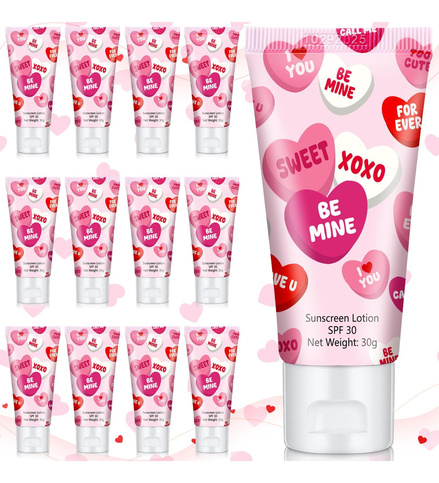 Dansib 12 Pcs Mini Sunscreen Bulk for Valentine Gifts Summer Travel Size Spf 30 Water Resistant Sunblock Sunscreen Lotion Bulk for Valentines Day Favors for Pool Party(Valentine) - Buy Online on GoSupps.com