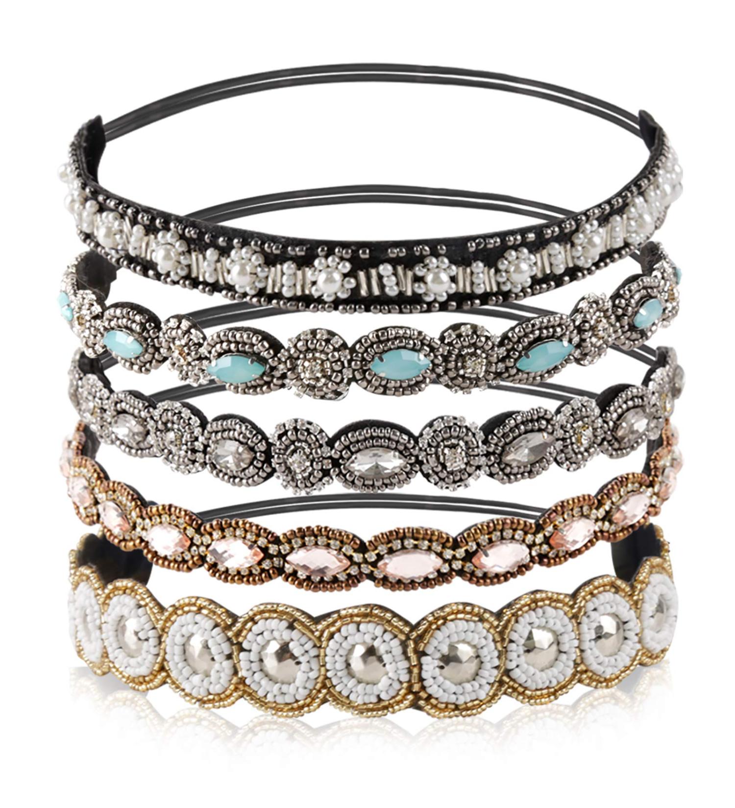 Teenitor Rhinestone Beaded Elastic Headband - Set of 5 Handmade Crystal Hairbands for Women and Girls - Buy Online on GoSupps.com