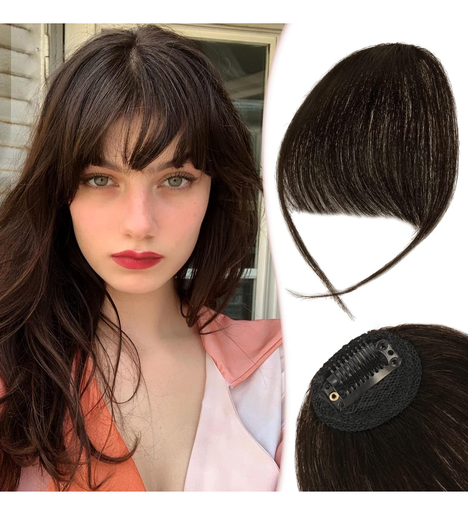 RUWISS Clip in Fringe - 100% Human Hair Bangs with Temples Extensions for Women - Brown Black (Pack of 1) - Buy Online on GoSupps.com