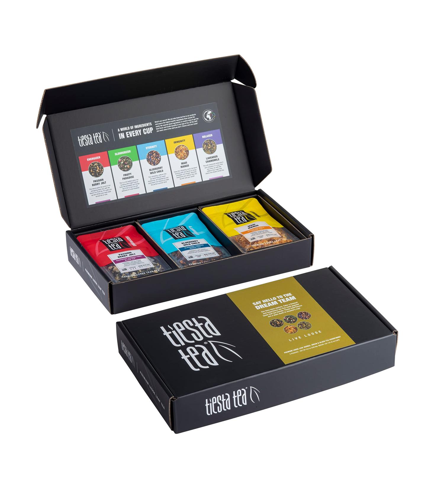 Tiesta Tea - Top Loose Leaf Tea Gift Box | 5 Pouches | High to Non-Caffeinated | Hot & Iced Tea Variety Pack with Green, Herbal, Black & Fruit Tea Bags - Buy Online on GoSupps.com