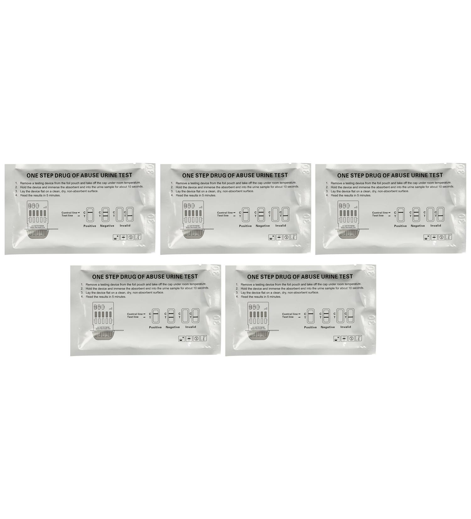 Home Drug Tests- (5) Individually Wrapped 6 Panel Multi Screen Urine Drug Tests - Each Test Screens For 6 Different Drug Types Including Cocaine / Crack, Heroin / Morphine, Marijuana, Meth, Amphetamine, Adderall, Benzos, X