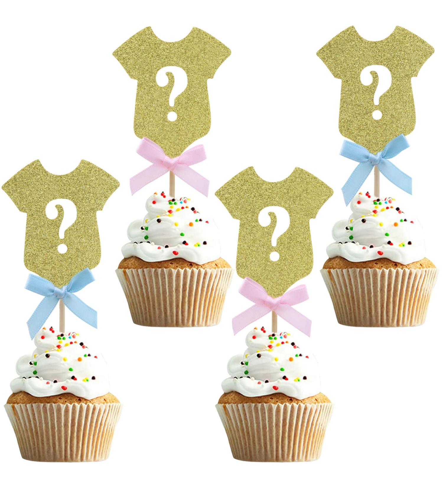 UXYOKM 24Pcs Gender Reveal Cupcake Topper with Blue Pink Bow Boy or Girl Cupcake Picks Gold Glitter Baby Shower Birthday Party Cake Decorations Supplies - Buy Online on GoSupps.com
